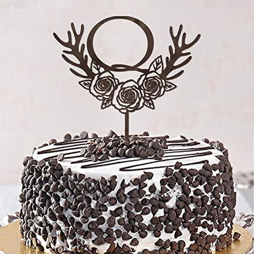 Vinisong Initials Q Cake Toppers, Vinisong Letter Cake Topper Brown Wood Wreath Cake Decorations Monogram Cake Topper Rustic Wedding Cake Decor(Q,Design 11)