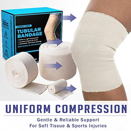 EVERLIT EVERLIT Elasticated Tubular Support Bandage | Stockinette Tubing for Large Arm, Knees, Legs | Light to Moderate Compression Bandage Roll for Tissue Support (Size F | 4\" x 11 yd)