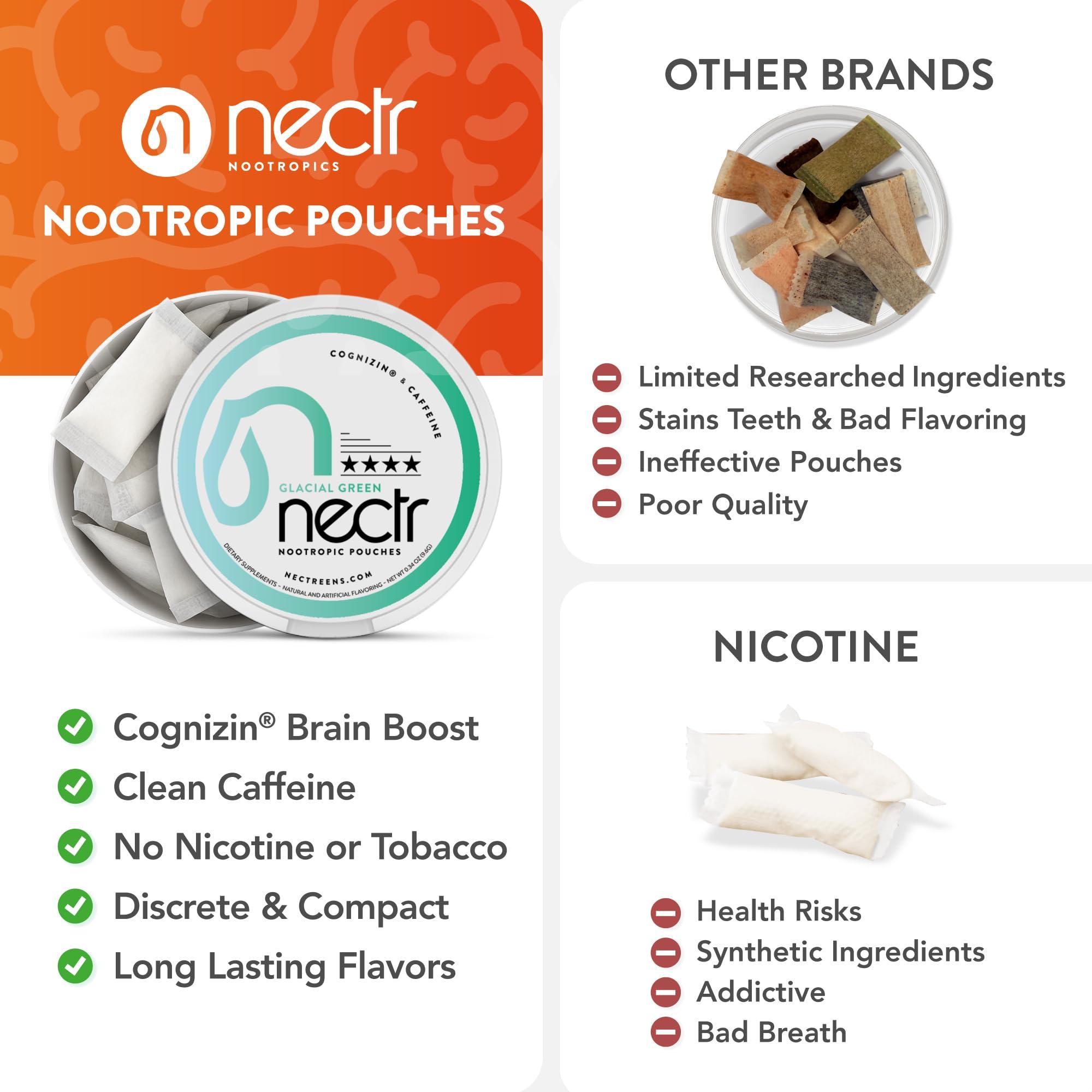 Nectr Nectr Nootropic Energy Pouches, Focus & Energy, Iced Mango, Cognizin 62.5 mg, Caffeine 30 mg, 16 Pouches, Neuro Support, Sugar Free, 5 Pack of Cans