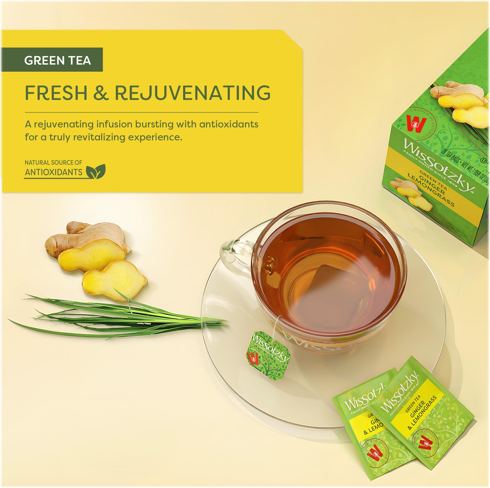 Wissotzky Wissotzky Ginger & Lemongrass Green Tea, 20 Tea Bags | Antioxidant Rich | Invigorating Blend | Lemon Ginger Green Tea Bags