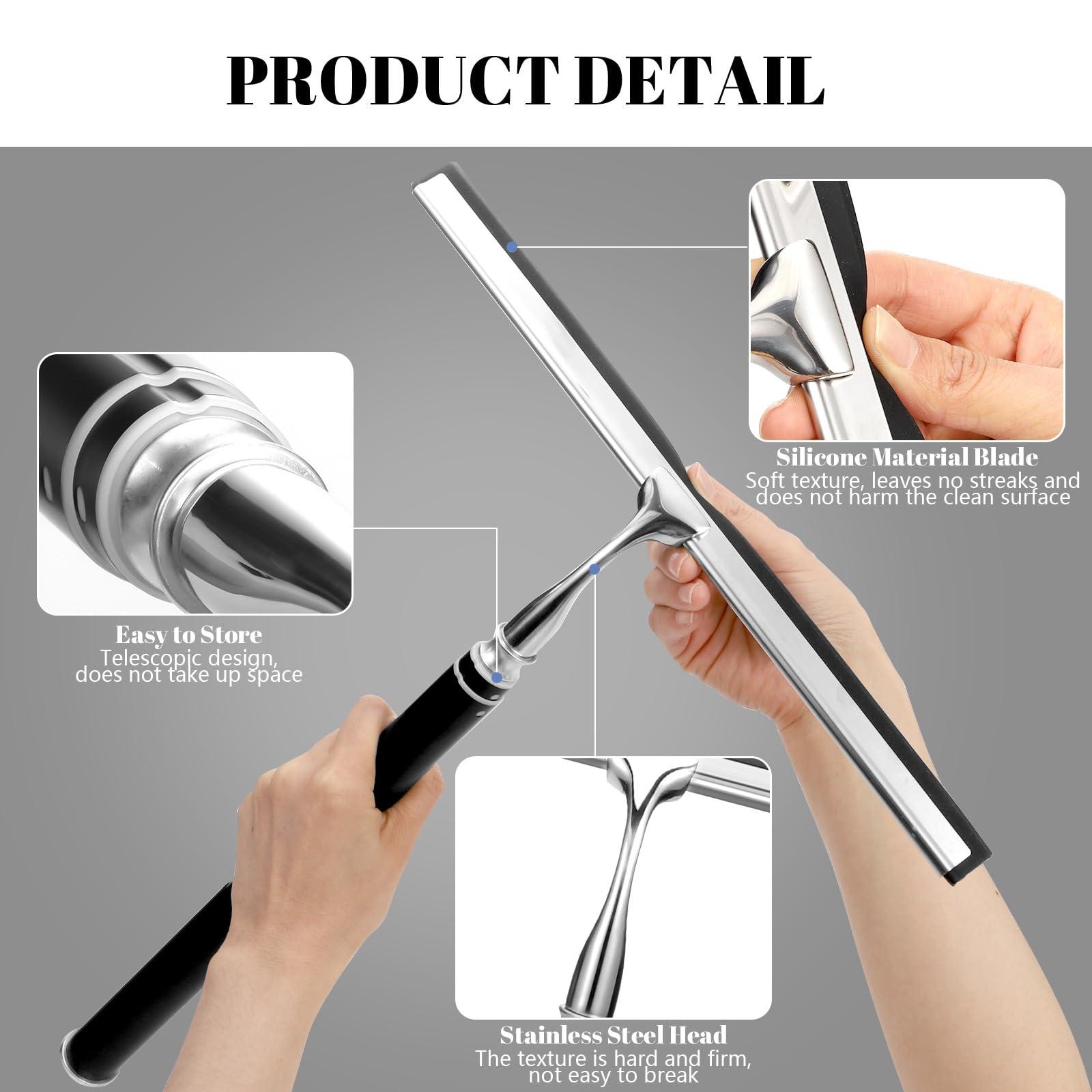 wlich Shower Squeegee with Long Handle,Window Squeegee with Extension Pole Squeegee for Shower Glass Floor Squeegee, Telescoping Shower Squeegee for Glass Door, Tile Wall, Car,Floor