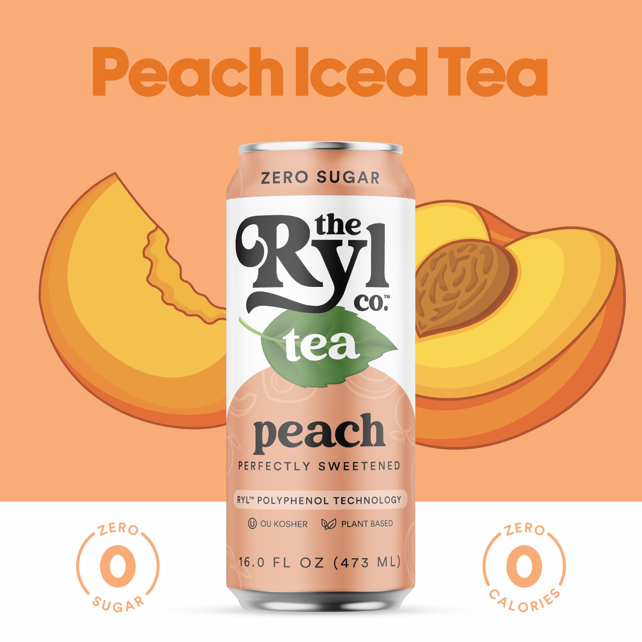 The Ryl Co Ryl Iced Tea, Peach, Antioxidant Superblend, Zero Sugar, Low Carb, Zero Calorie Iced Tea, 16.0 Fl Oz (12-Pack)