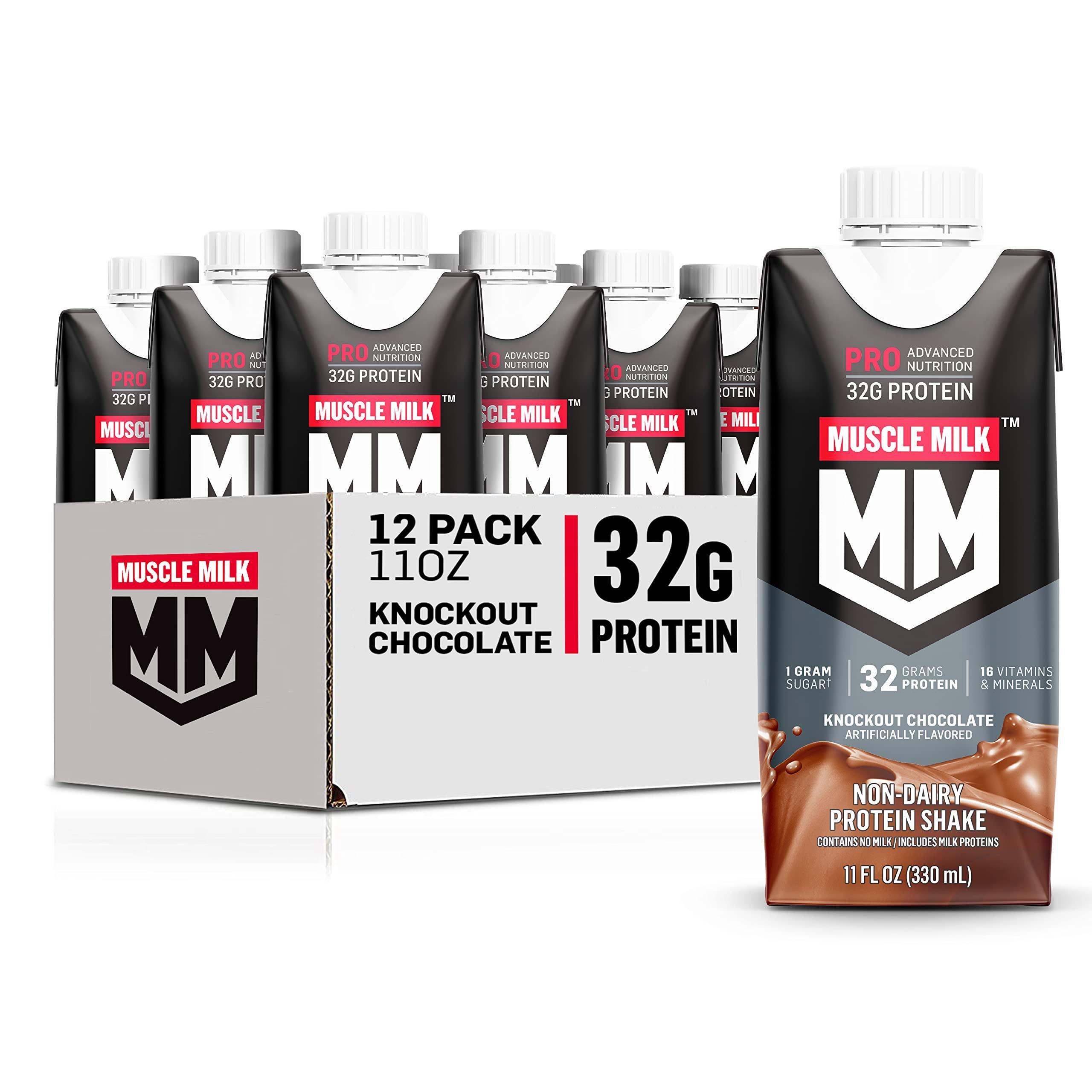 Muscle Milk Muscle Milk Pro Advanced Nutrition Protein Shake, Knockout Chocolate, 11 Fl Oz Carton, 12 Pack, 32g Protein, 1g Sugar, 16 Vitamins & Minerals, 5g Fiber, Workout Recovery, Packaging May Vary