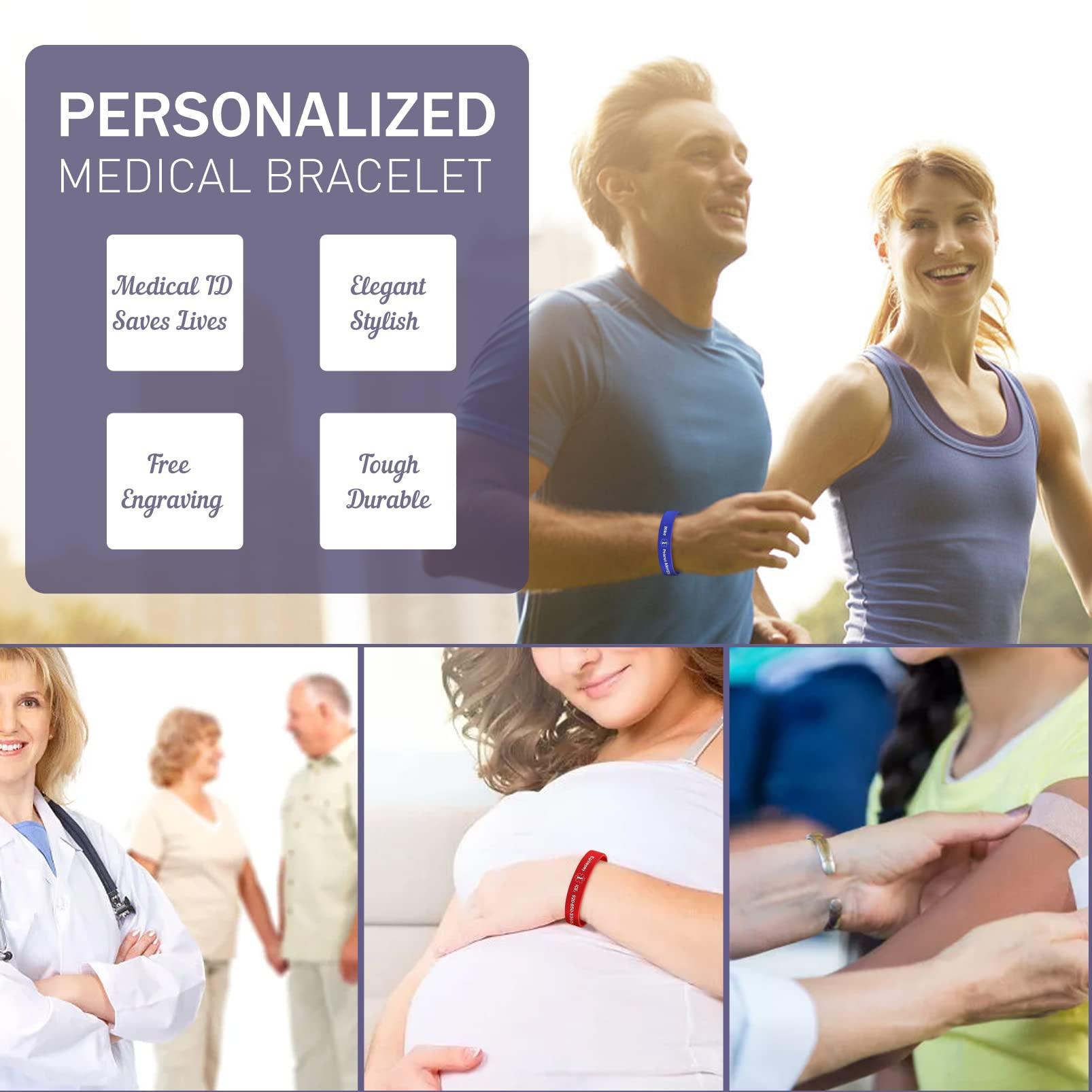 ORFANDE ORFANDE Medical Alert Bracelet Personalized Silicone Sport Emergency Wristband for Men and Women Custom Free Engraving Bracelet Unisex Waterproof ID Bracelet