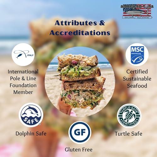 American Tuna Wild Albacore Tuna Fish by American Tuna - with Sea Salt, MSC Certified, Sustainable One by One Pole Wild Caught Fish - 6 oz cans | Pack of 12 | Premium Canned Tuna for Health and Flavor Enthusiasts!