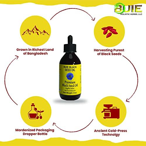 BUIE HOLISTIC HERBS BUIE Black Seed Oil | Black Cumin Seed Oil (Nigella Sativa Oil) | Un-Refined, Cold Pressed Extra Virgin Oil | with 4.5 to 6% Thymoquinone & Omega 3 6 9 | 8 FL Oz