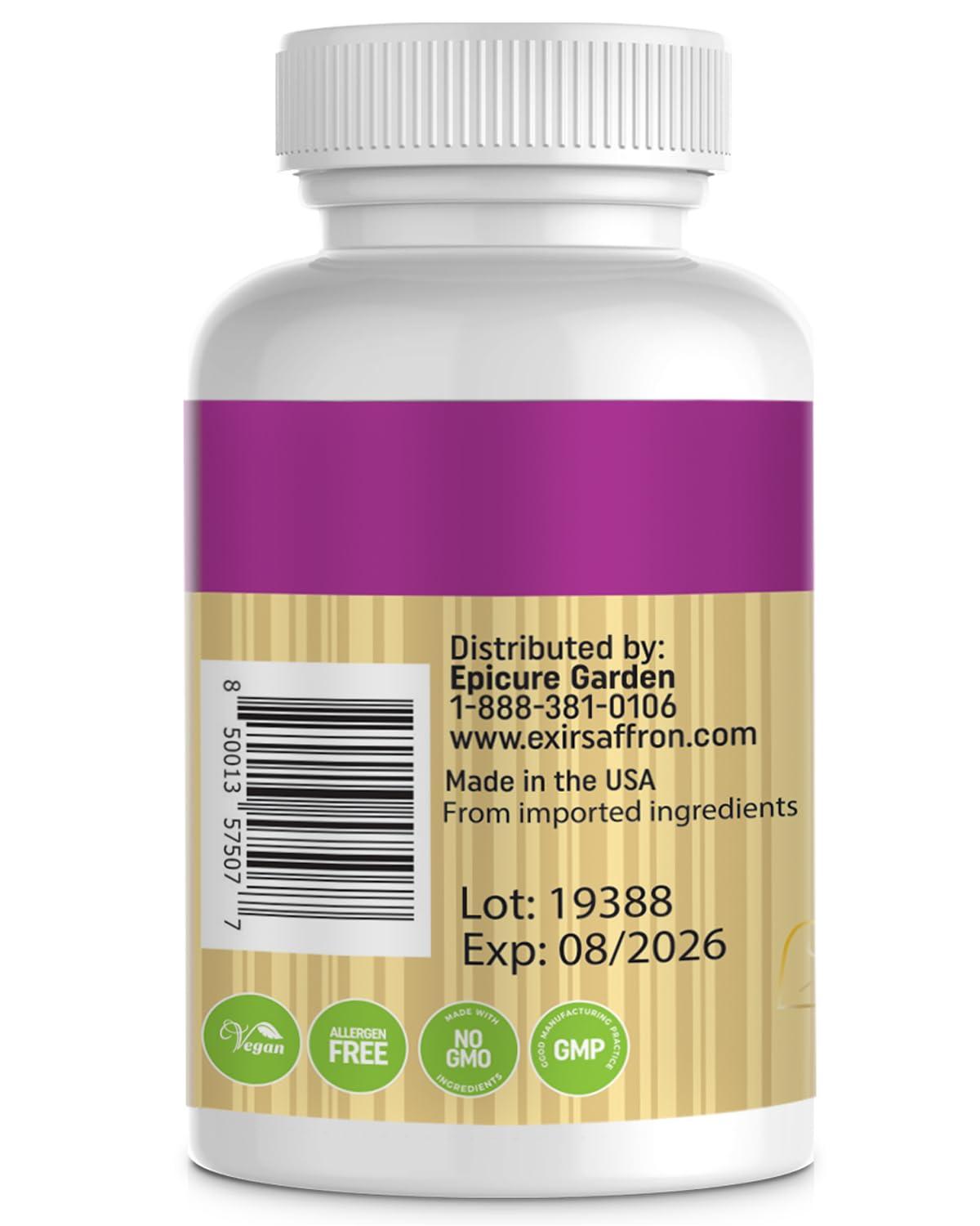 EXIR 30mg Saffron Supplement Tablets - Focus, Mental Clarity & Cognition - Nootropic Saffron Supplement with Natural Saffron Powder, 120 Tablets