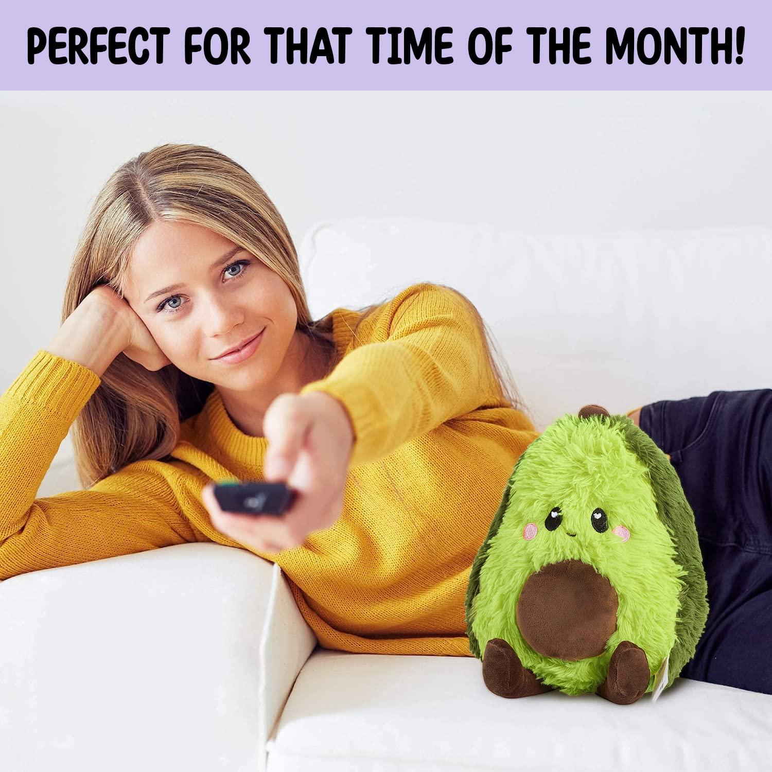 Happy Fuel Avocado Microwavable Unscented Heating Pad for Women and Kids- Cute Soft Cozy Pillow Plush Heatable Warm Stuffed Animals - Kawaii Hot and Cold Plushie Food Toy - Avocado Gifts for Girls and Boys