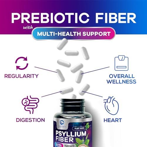 Nature\'s Peak Psyllium Husk Powder Caps 1500mg - Non-GMO, Natural Soluble Fiber for Daily Digestive Health & Regularity Support, Vegan Psyllium Fiber Supplement with Plant Based Fiber, Sugar Free - 60 Capsules