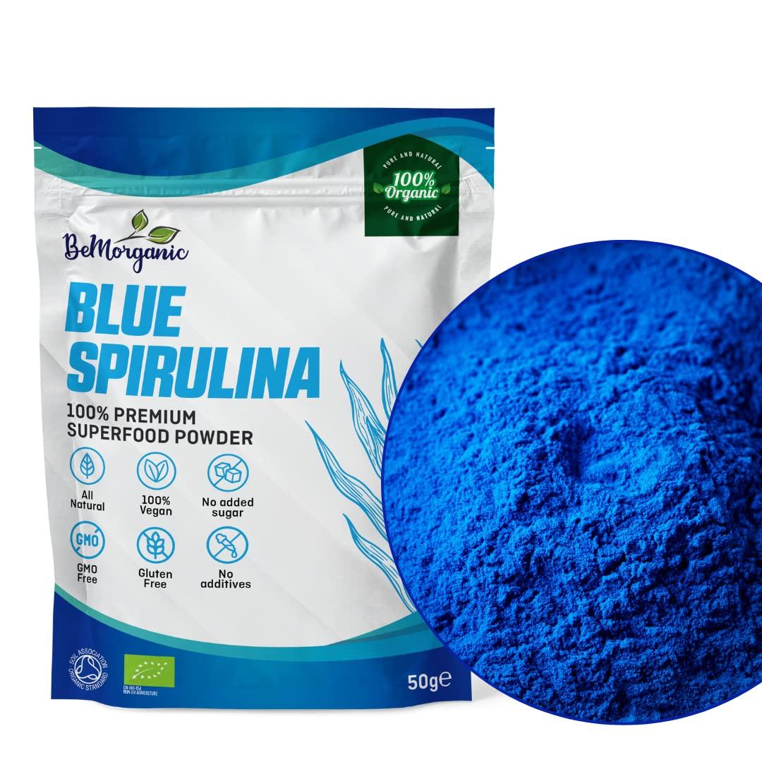 BeMorganic BeMorganic Organic Blue Spirulina Powder - 100% Organic Phycocyanin Spirulina Powder | 50g Vegan Non-Gluten Powder with No Added Sugar