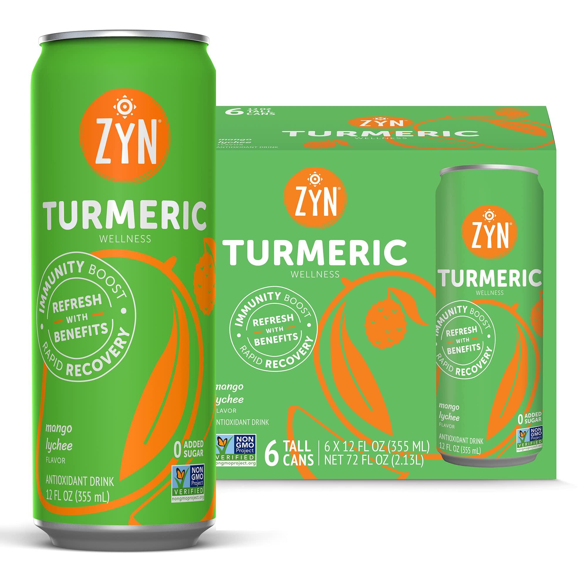 ZYN Turmeric Antioxidant Energy Drink by ZYN | 6 Pack | Mango Lychee | Low Calorie & No Added Sugar | Energy Turmeric Drinks for Inflammation Turmeric Drinks with Curcumin, Piperine, Vitamin C & Zinc | Plant-Based Formula