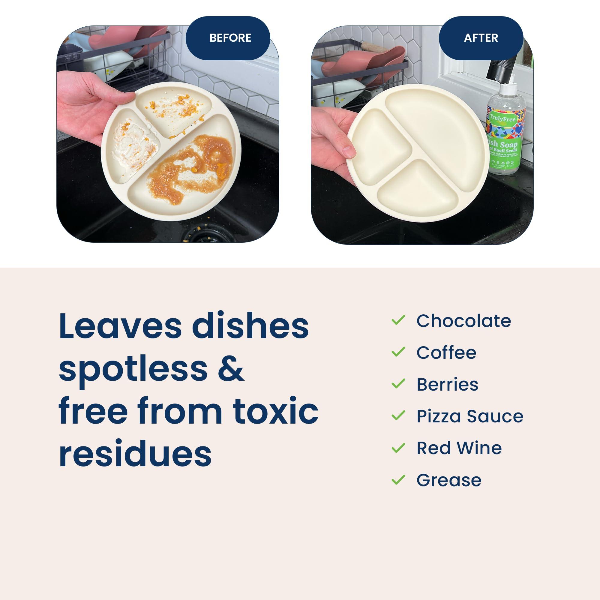 Truly Free Truly Free Natural Concentrated Dish Detergent Dishwashing Liquid | Plant-Based Dish Soap | Sweet Basil Fresh Scent | 2 Refill Packs with 1 Empty Refillable Squeeze Bottle (16 Oz)