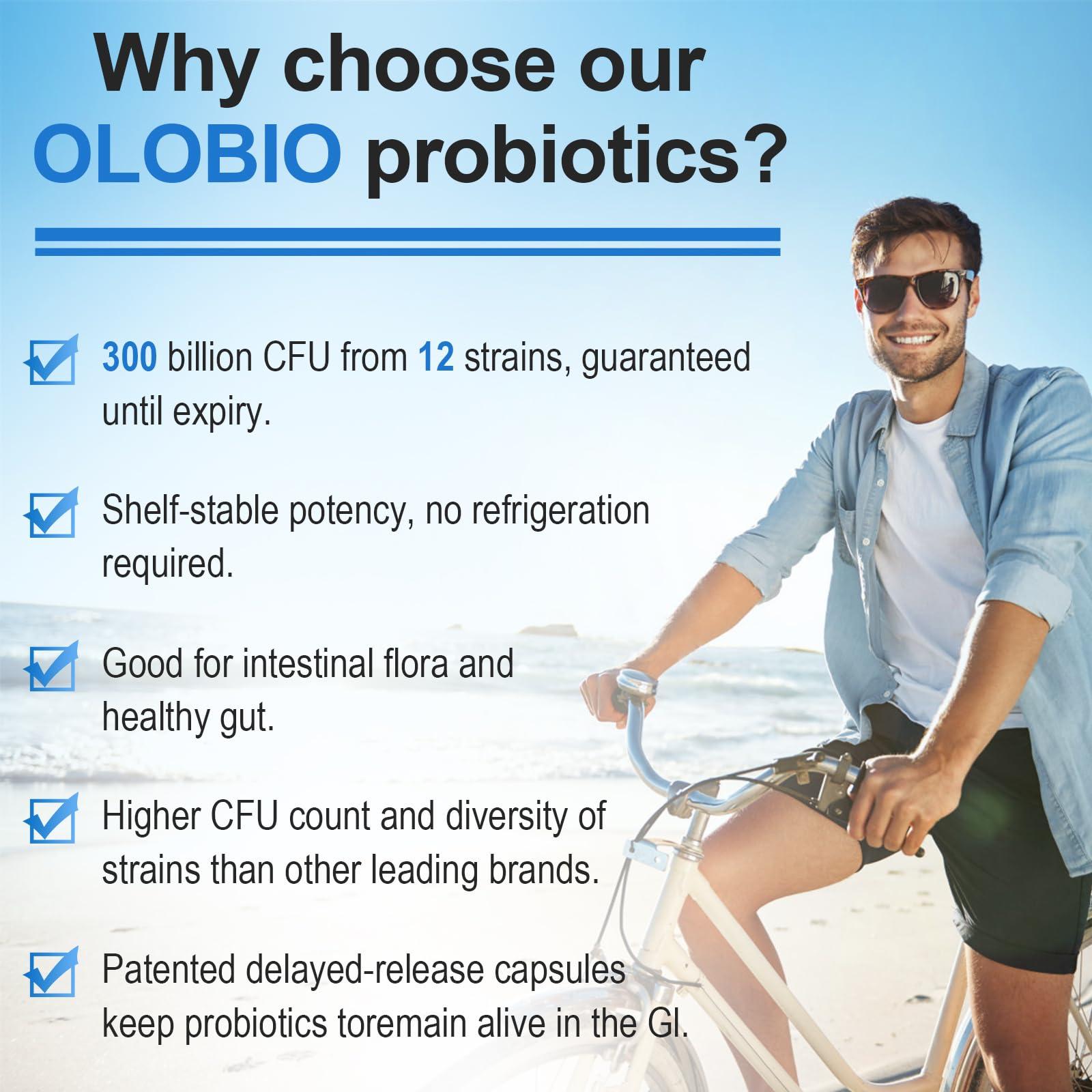 OLOBIO OLOBIO 300 Billion CFU Probiotic, 12 Strains with 3 Organic Prebiotics, Probiotics for Women and Men, Daily Supplement for Digestive, Immune, Gut & Bloating Health, Shelf Stable, Vegan, 120 Counts