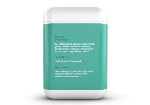 We are Happy, LLC happy coffee light roast whole bean coffee, 12 oz., notes of cashew & elation, recyclable container, grown & harvested in Colombia, Brazil & Guatemala