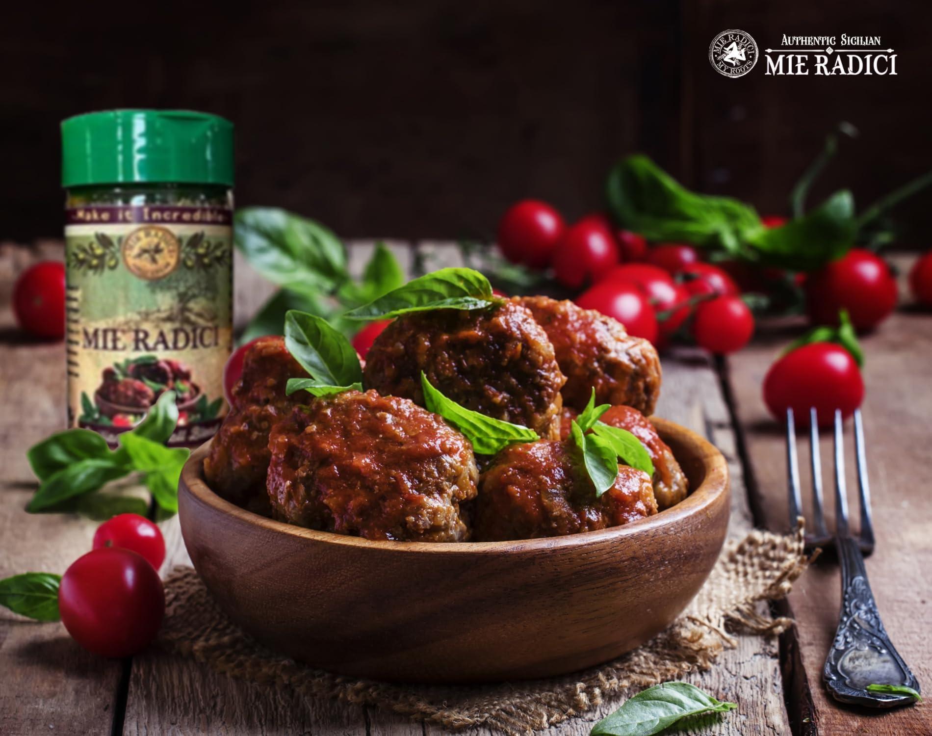 Mie Radici Mie Radici Variety Pack of Spices Blends - Fresh Dried Herbs - No Salt or Chemicals Added - Comes in Various Flavors | Original Sicilian Spice, Award Winning Pizza Blend, Sicilian Meatball Blend (Meatball + Sicilian + Pizza Sauce)