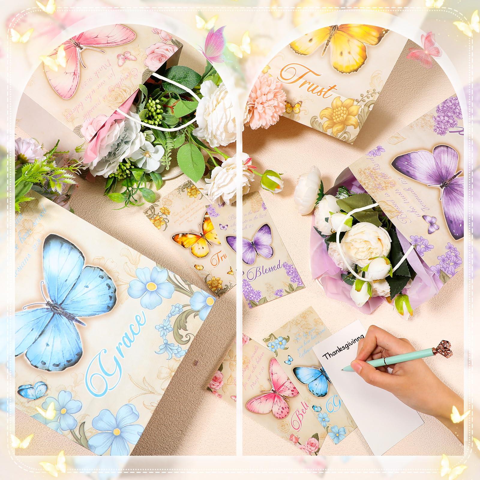 Qeeenar Qeeenar 72 Sets Christian Gift Bags Bulk Butterfly Goodie Bags Mother\'s Day Gift for Church Ladies Religious Gift Bags with Blessing Cards Tissue Paper Bible Verse Christian Baptism Bags for Women