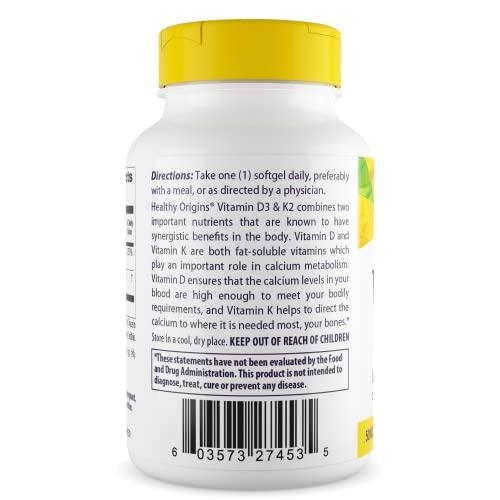 Healthy Origins Healthy Origins Vitamin D3 & K2 - Vitamin D3, 50 mcg - Vitamin K2, 200 mcg - Easily Absorbable Vitamin D & Vitamin K Supplements - Non-GMO & Gluten-Free Supplements - 60 Softgels