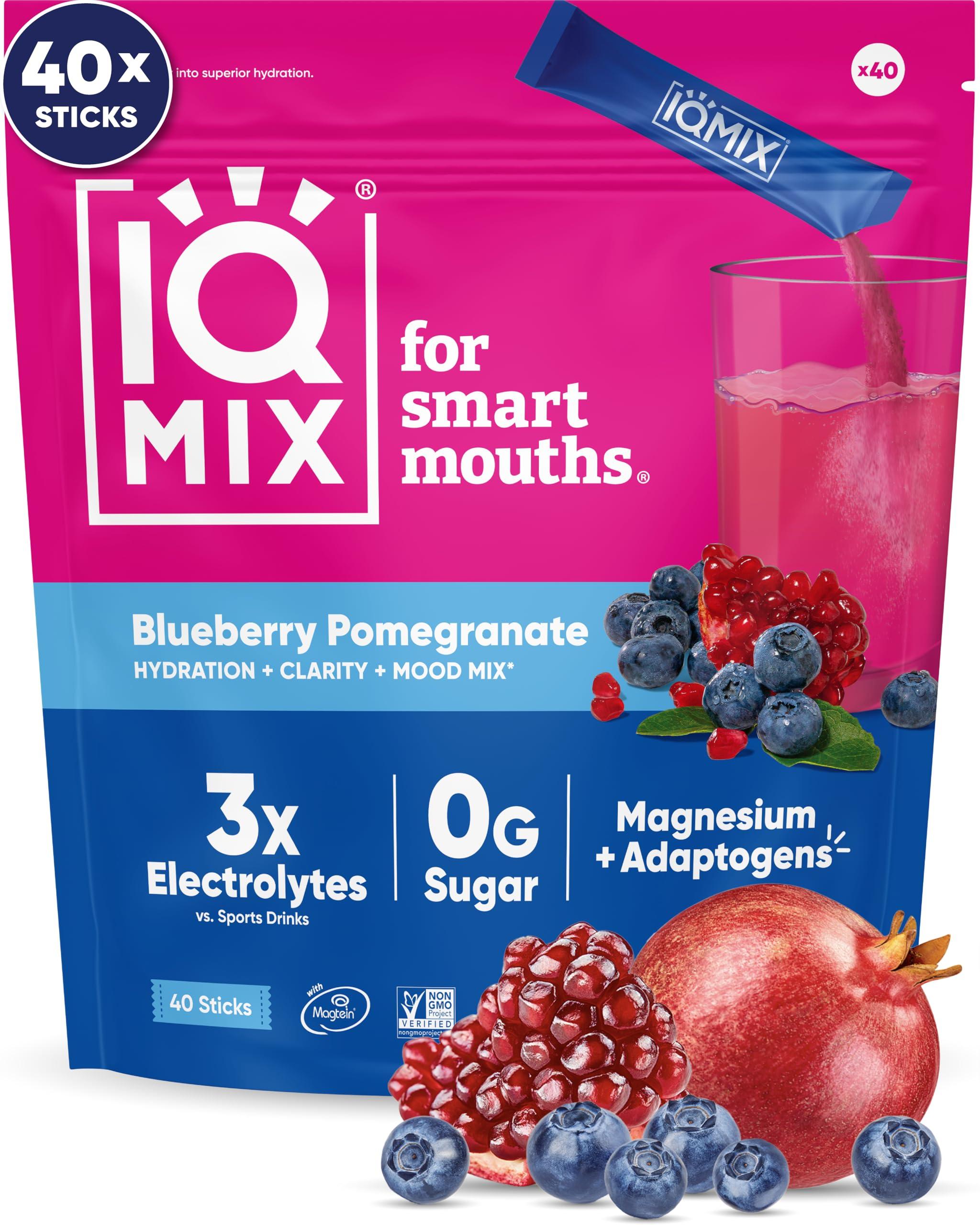 IQBAR IQMIX Sugar Free Electrolytes Powder Packets - Hydration Supplement Drink Mix with Keto Electrolytes, Lions Mane, Magnesium L-Threonate, and Potassium Citrate - Blueberry Pomegranate (40 Count)