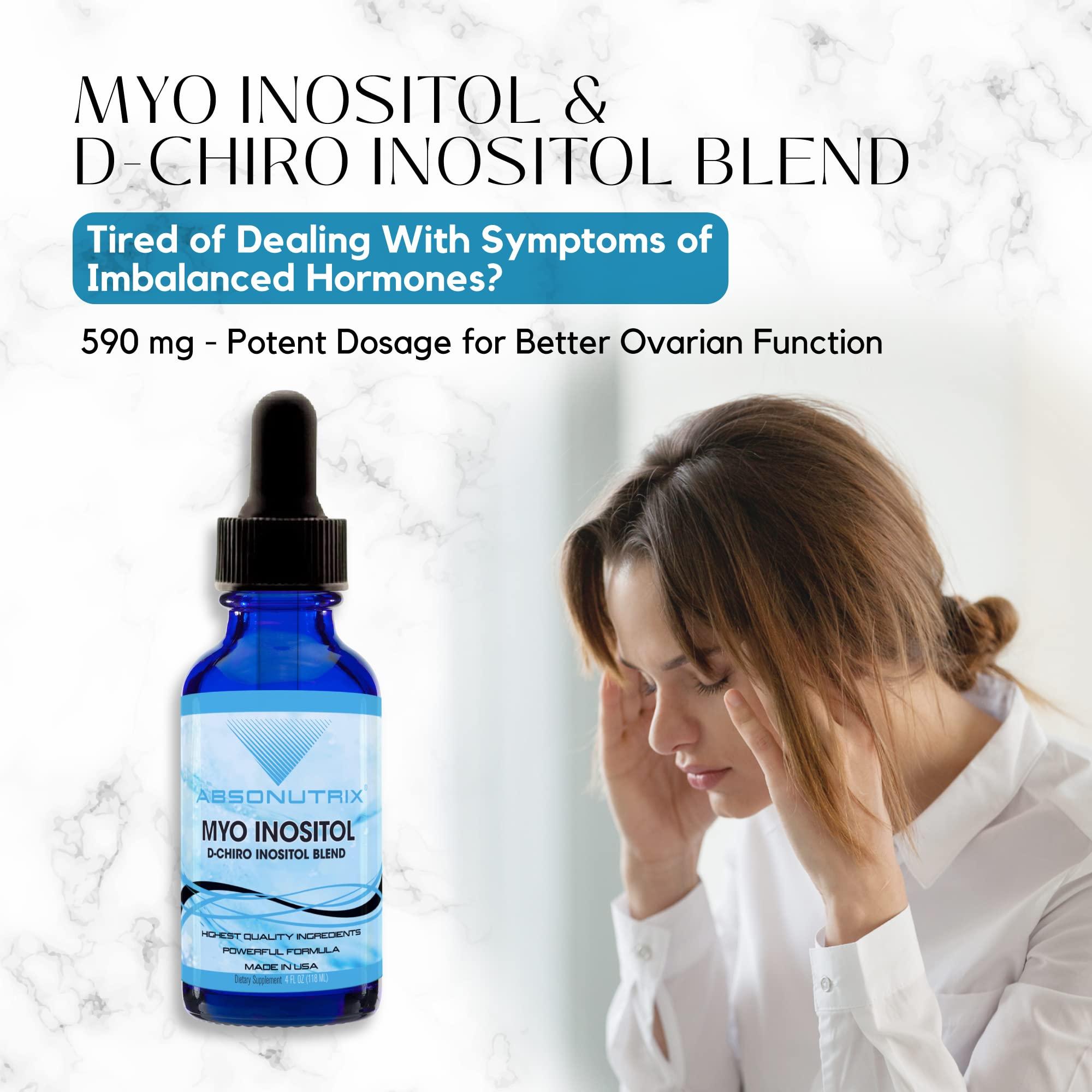 Absonutrix Absonutrix Myo Inositol & D-Chiro Inositol Blend 590 mg, 4 Fl Oz Drops, 200 Potent Servings, Bioavailability, Quick Absorption, GMP-Certified, Non-GMO, Cruelty-Free, Made in USA