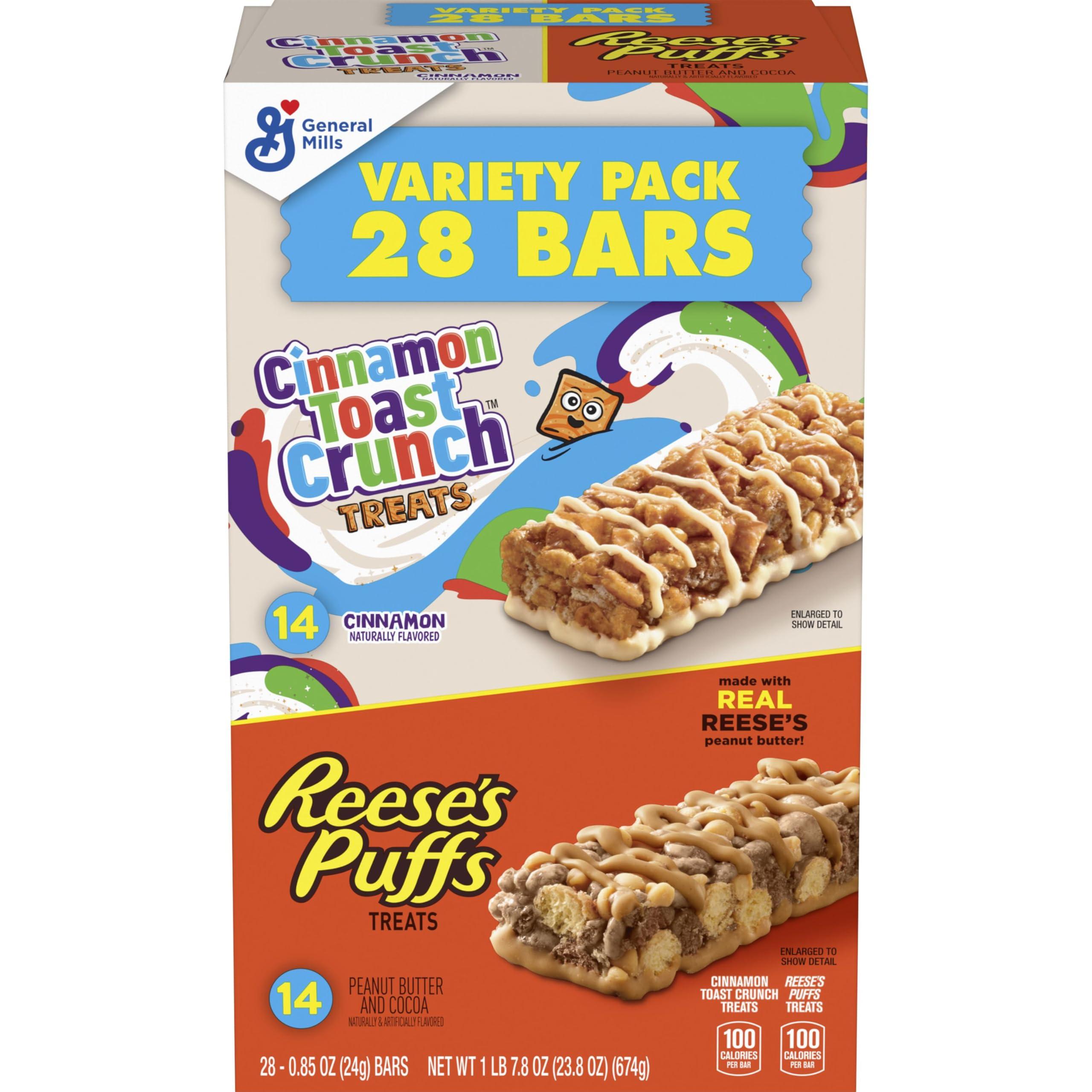 General Mills Reese\'s Puffs Cinnamon Toast Crunch Cereal Treat Bars Variety Pack, 28 ct
