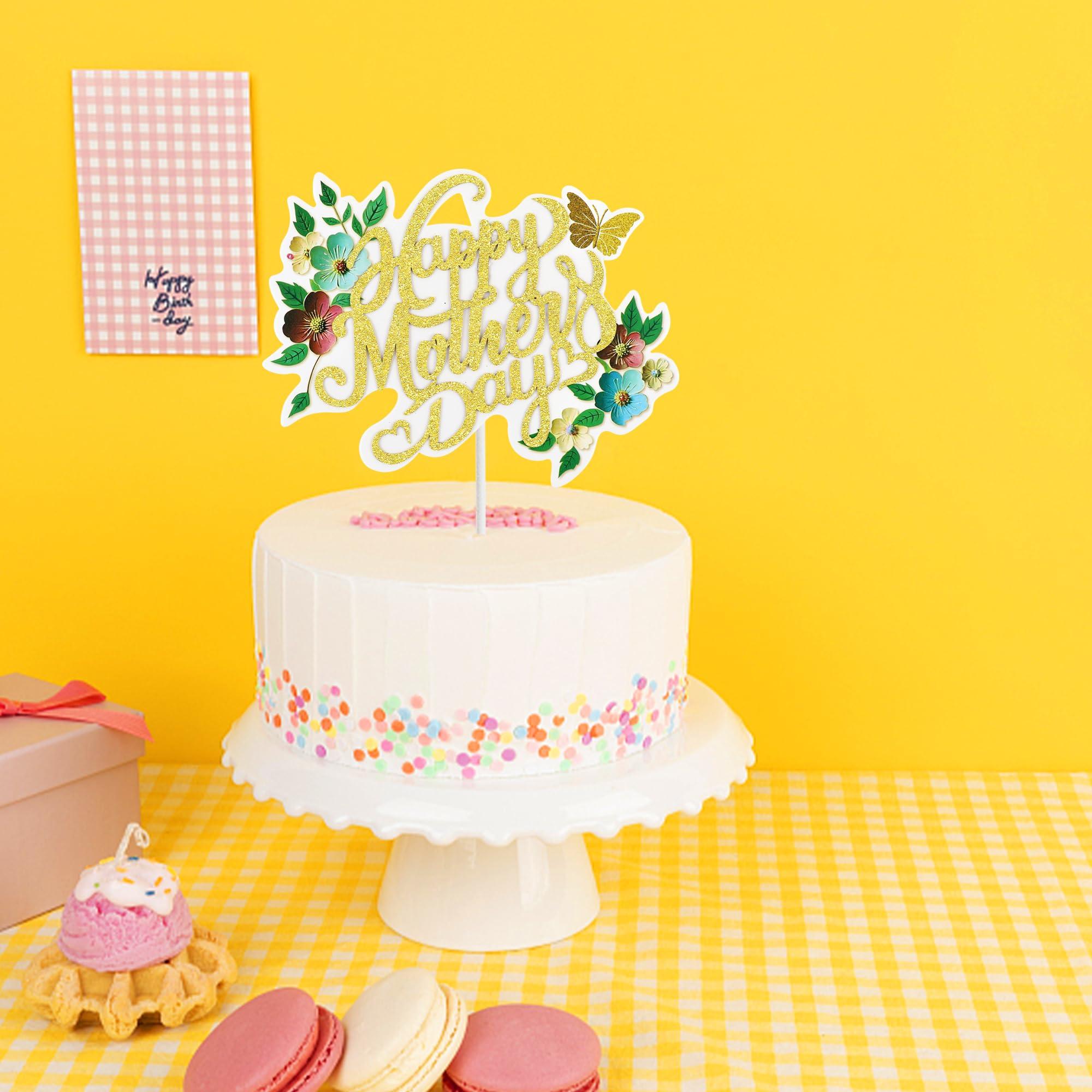 Giga Gud Happy Mother\'s Day Cake Topper Mom Letter Cake topper Gold Glitter Cake topper Decorative Party Cake Decoration for Mother\'s Day(Rose Gold-Gold-mom) (red gold)