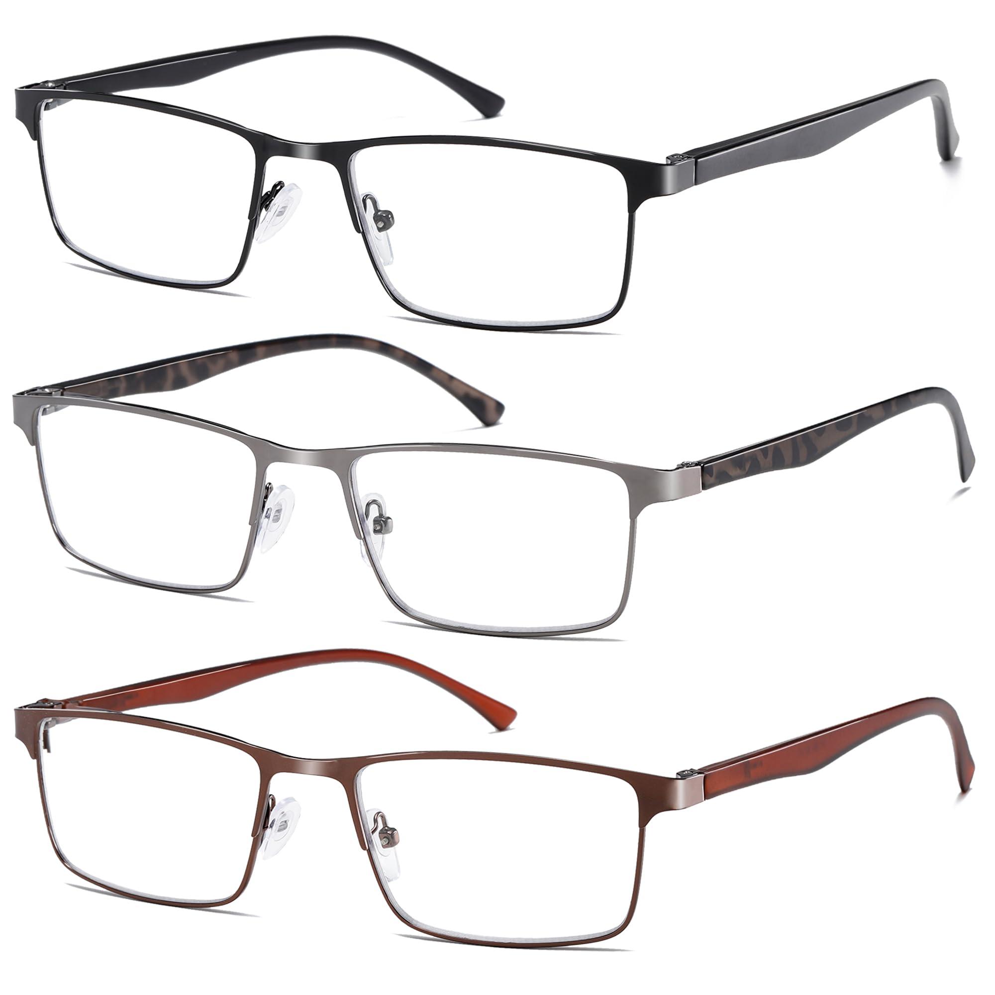 NaNaKo NaNaKo 3 Pack Reading Glasses for Men, Lightweight Blue Light Blocking Metal Frame Mens Readers (C1,+3.50)