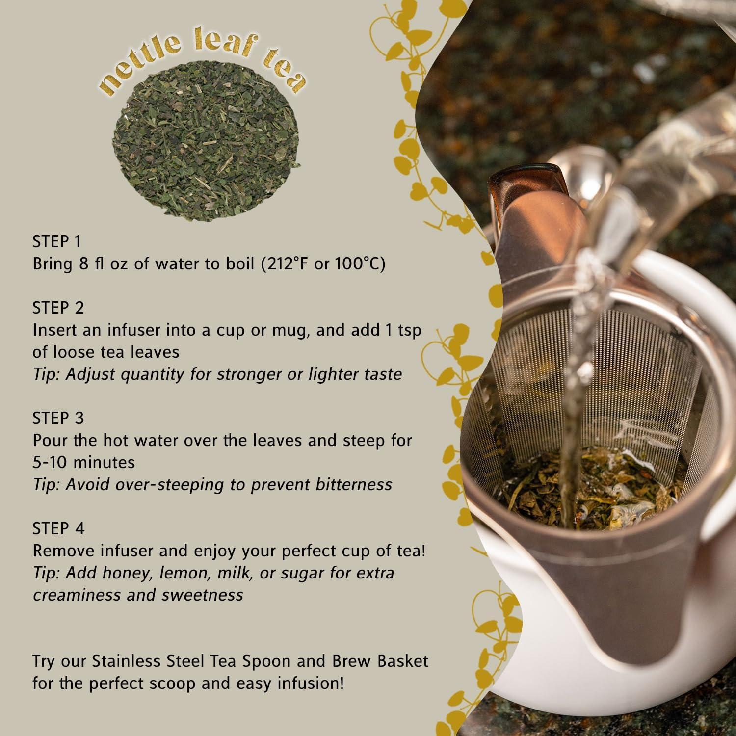 The Elegant Elephant The Elegant Elephant Nettle Leaf Tea Loose Leaf Tea Made from Pure Nettle Leaves Supports Respiratory & Balanced Blood Sugar Natural Herbal Tea, Hot or Iced Resealable 4.4oz Pouch