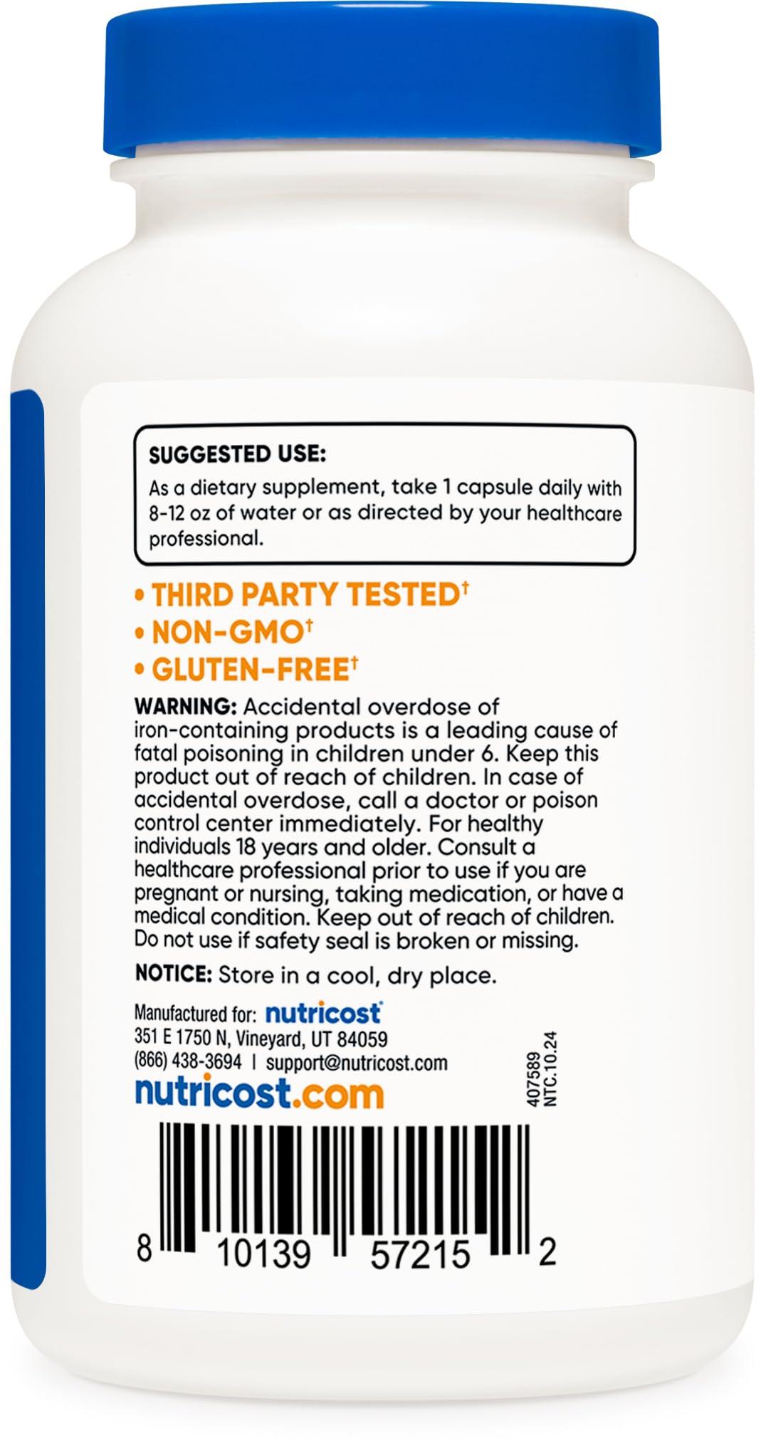 Nutricost Nutricost Iron Bisglycinate Supplement (25mg) 240 Capsules - from Ferrous Bisglycinate Chelate - Non-GMO & Gluten-Free