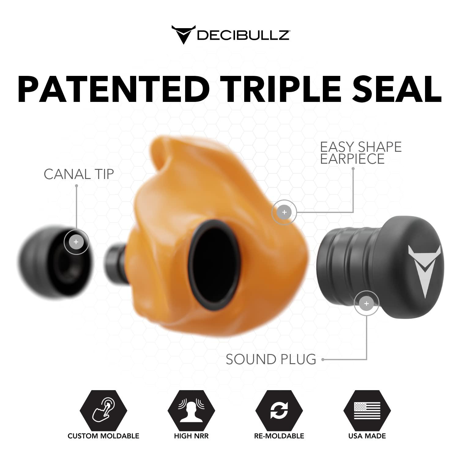Decibullz Decibullz - Custom Molded Earplugs, 31dB Highest NRR, Comfortable Hearing Protection for Shooting, Travel, Swimming, Work and Concerts (Orange)
