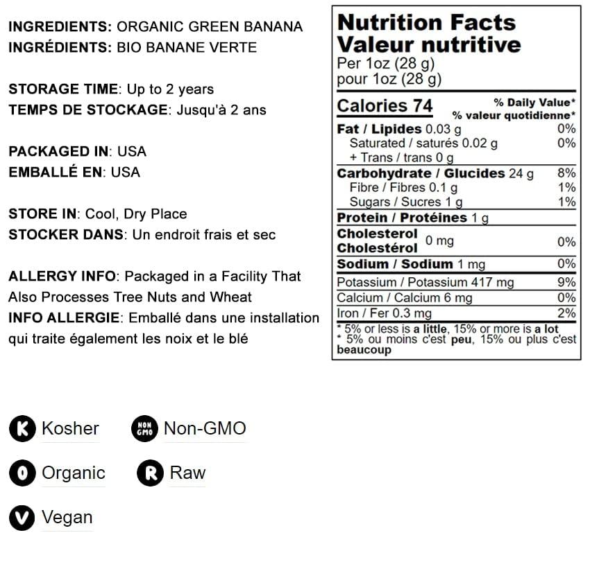Food to Live Organic Green Banana Powder, 1 Pound Non-GMO, Whole Fruit Flour, Finely Ground, Pure, No Sugar Added, Unsulfured, Vegan, Bulk. Good Source of Resistant Starch and Prebiotic Fiber. Great for Baking