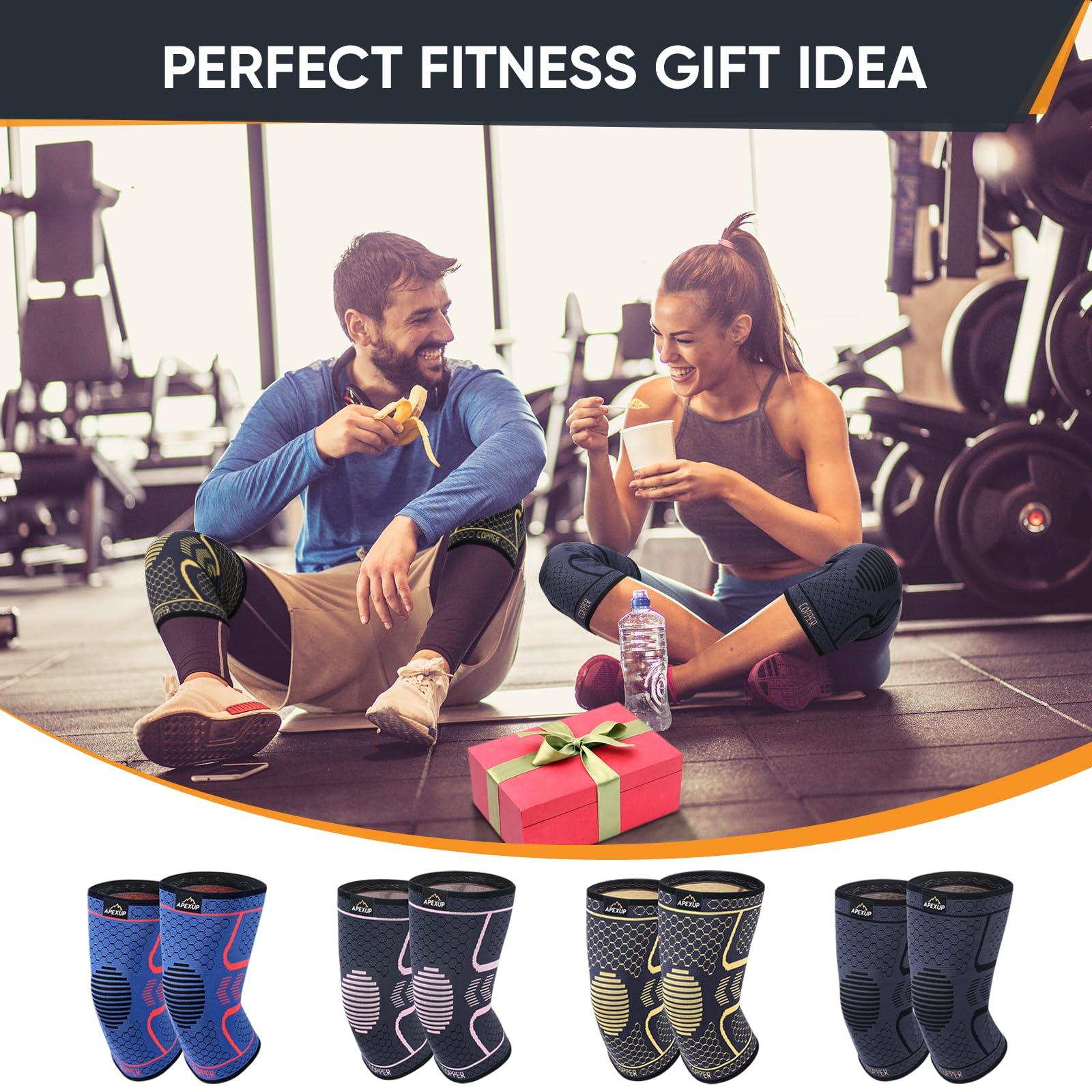 APEXUP APEXUP Copper Knee Brace for Women & Men, 2 Pack Knee Compression Sleeve for Knee Pain, Arthritis Pain Relief, Meniscus Tear, ACL, Knee Support for Running, Fitness, Weightlifting (M, Pink)