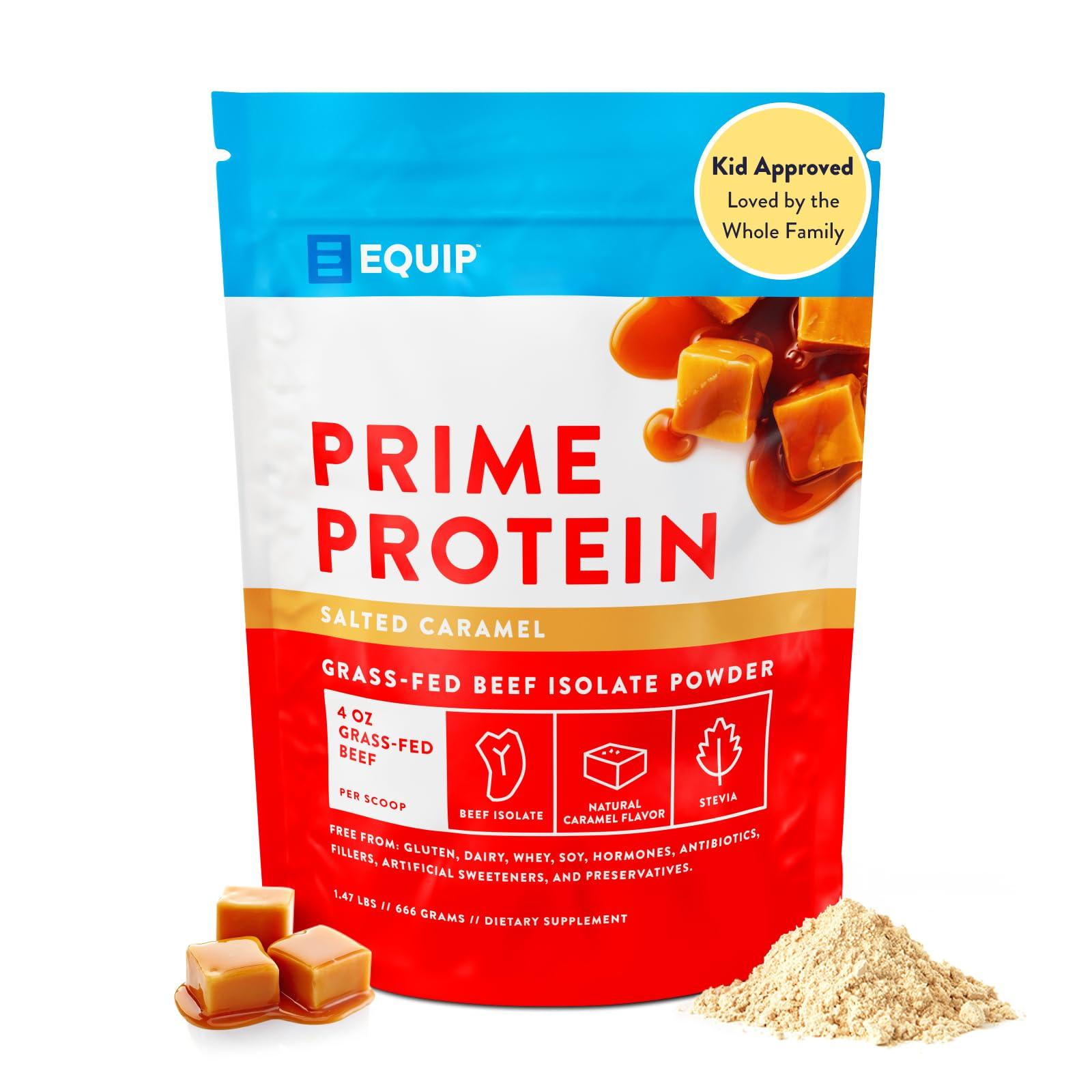 Equip Equip Foods Prime Protein Powder | Clean, Grass Fed Beef Protein Isolate | Carnivore Protein Powder | Paleo, Keto Friendly | Gluten, Dairy Free | 30 Servings, Salted Caramel