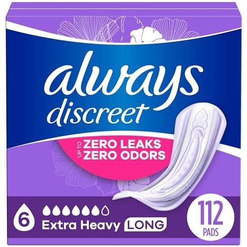 Always Discreet Always Discreet Adult Incontinence Pads for Women, Extra Heavy Absorbency, Long Length, Postpartum Pads, 112 CT