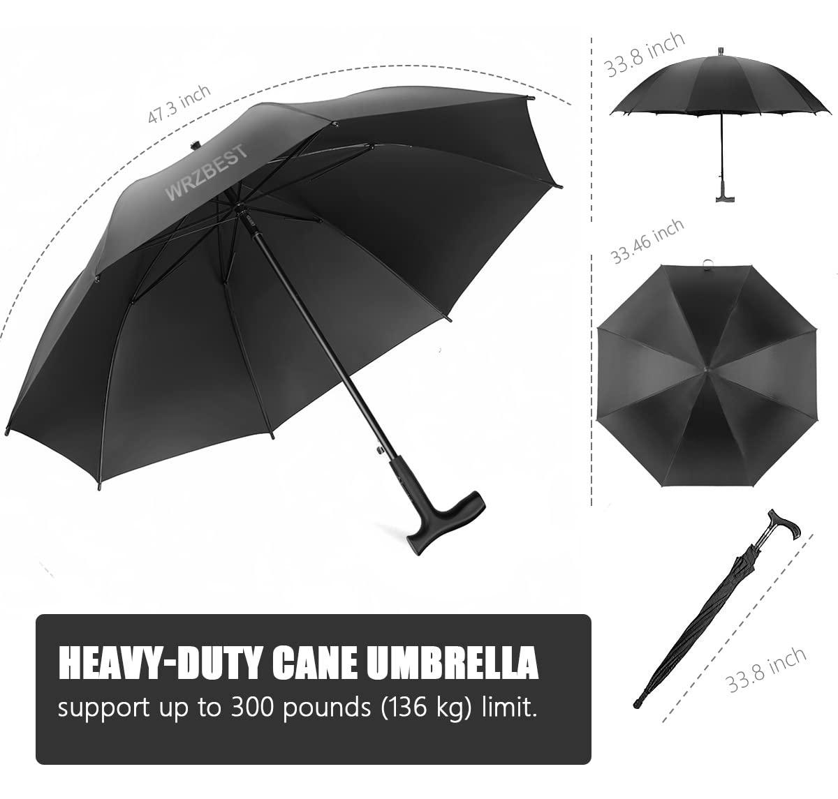 Wrzbest 2-in-1 Walking Sticks Umbrella - Windbreak Ribs Walking Cane Umbrella Lightweight, Windproof, Heavy-Duty Frame- Ideal Father's Gift for Climbing, Hiking, Hanging Out on Raining