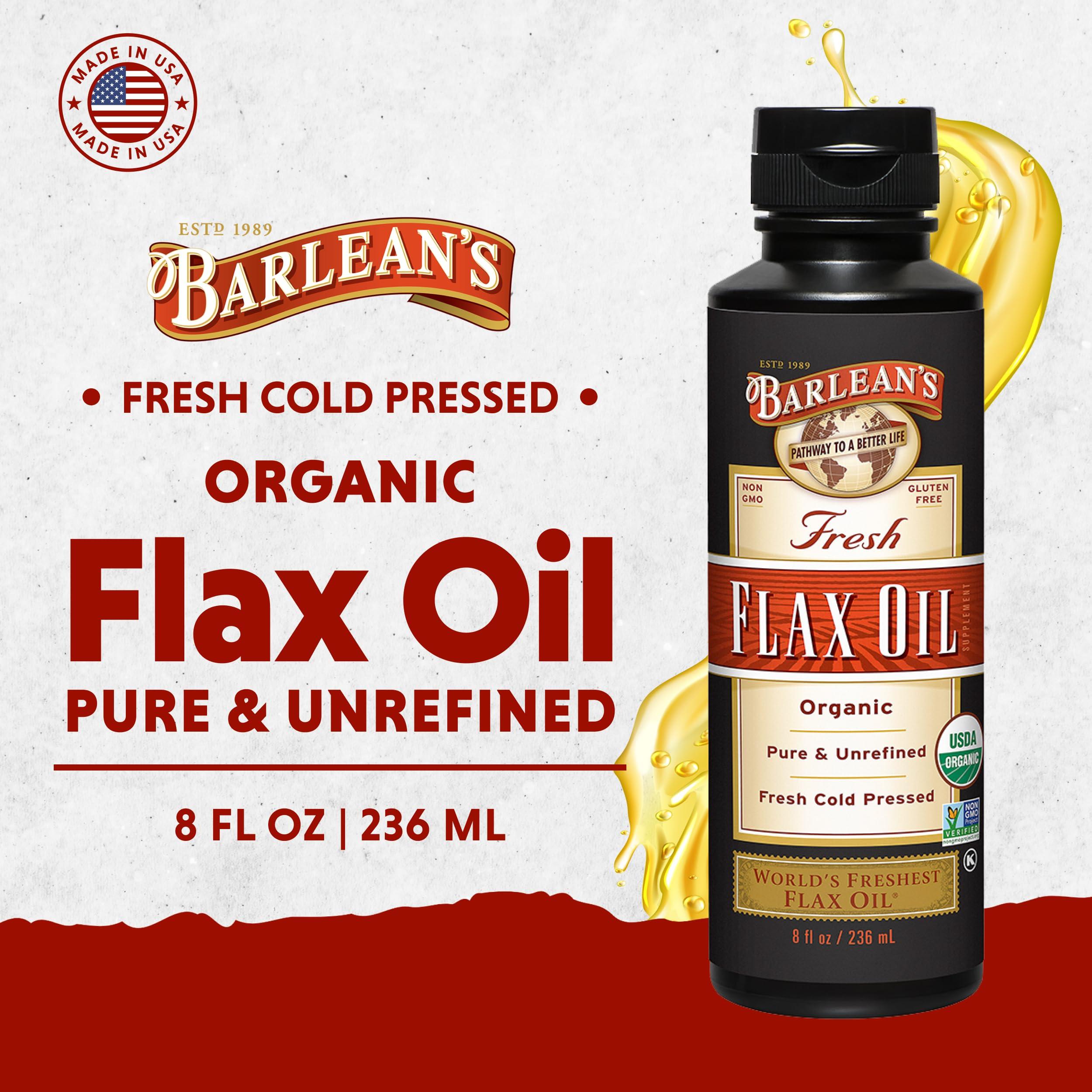 Barlean's Barlean's Organic Flaxseed Oil Liquid from Fresh Cold Pressed Flax Seeds, 7,640mg ALA Omega 3 Fatty Acid Supplement for Skin and Hair Care, Vegan & Gluten Free, 8 oz