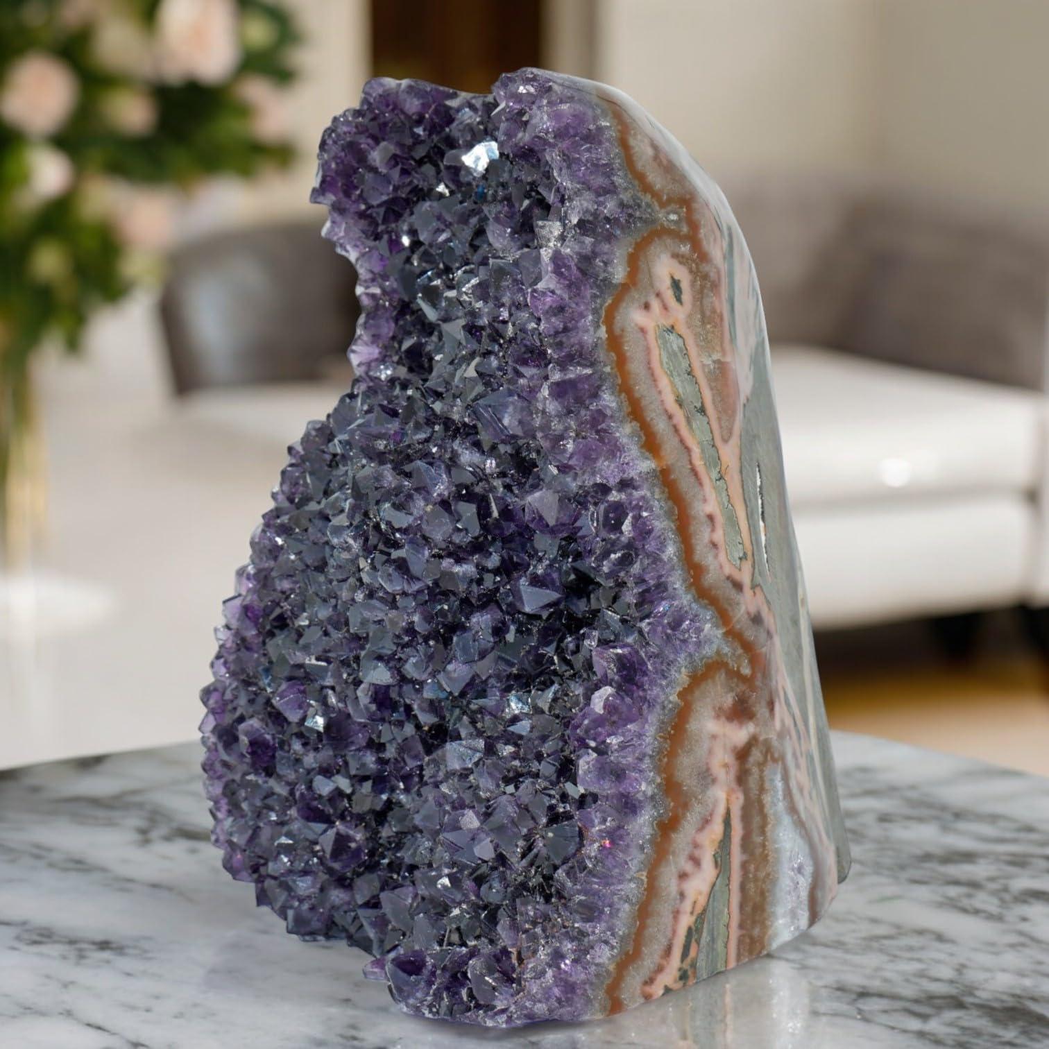 EMPORION EMPORION Large Natural Amethyst (8 lb to 10 lb) Crystal Clusters Stone from Uruguay Raw Geode Quartz - Deep Purple Color