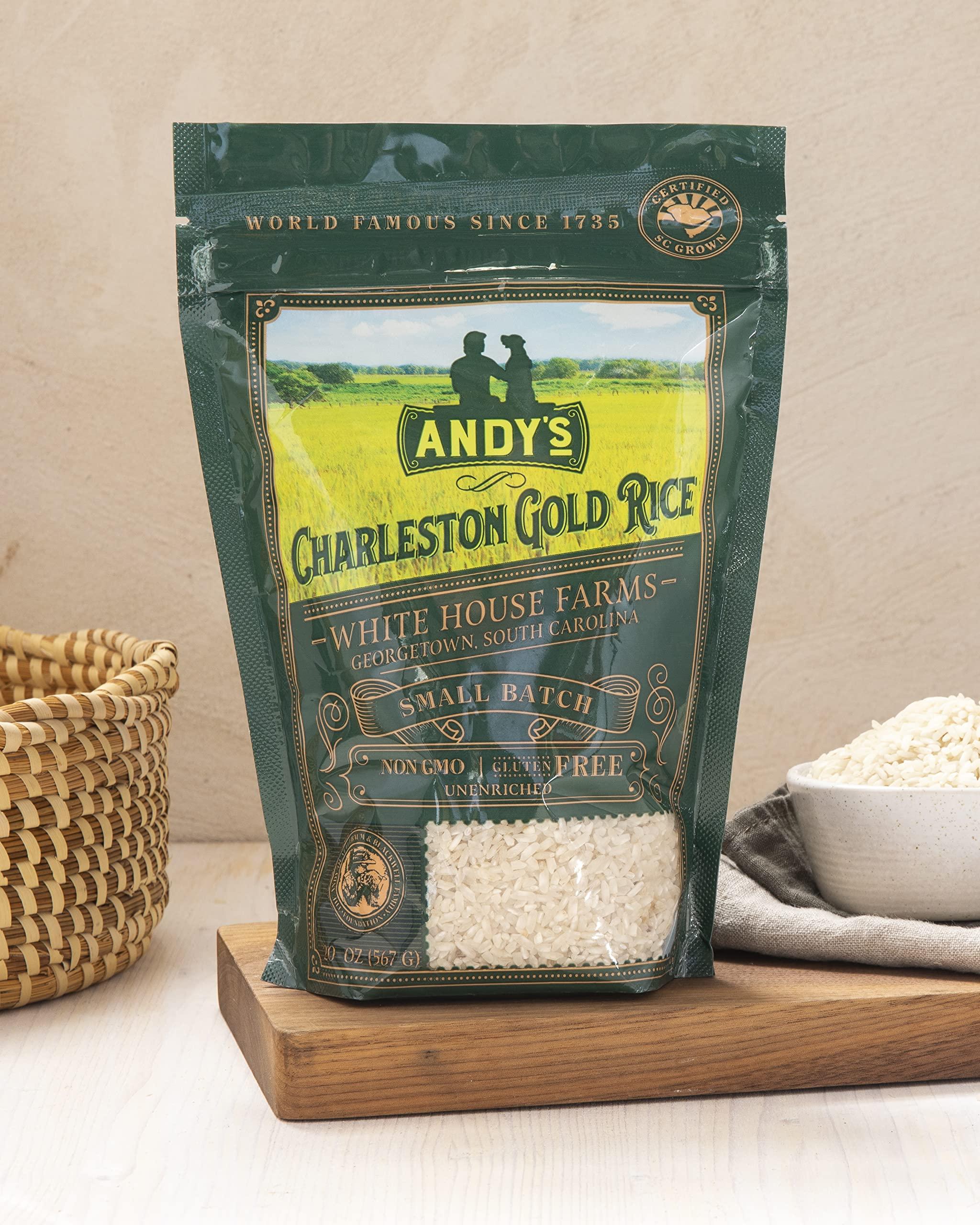 Andy's Andys Organic Carolina Gold Rice | Charleston Gold Long Grain White Rice | Gluten Free, Non GMO & Sugar Free | Aromatic | Harvested in the USA | 1 Pack | 20 Oz (1.25lb)