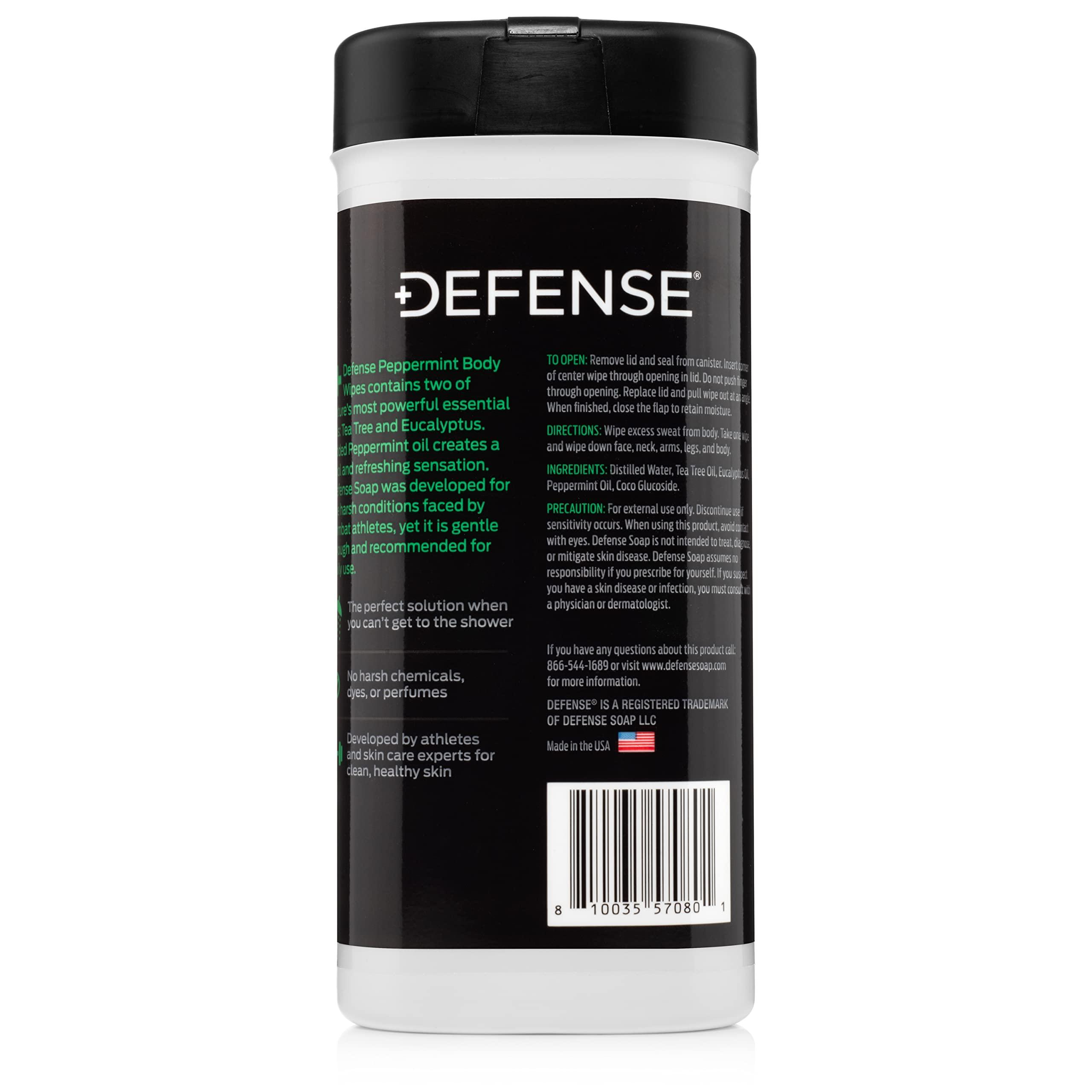 Defense Soap Defense Soap All Natural Peppermint Body Wipes 2PK with Tea Tree Oil | Wrestling, Combat, Camping, Gym, Post Workout Shower Wipes for Men and Women. 40 Count (Pack of 2)