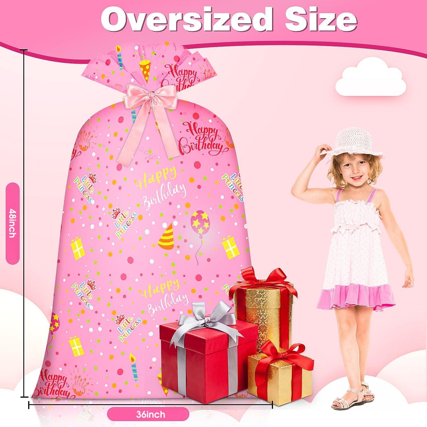 BWLOIES Jumbo Gift Bag Birthday Gift Bag for Girls Kids,Big Gift Bags for Huge Gift Bags Giant Gift Bags with Happy Birthday Cake Balloon Pink Design,Extra Large Gift Bag Oversized Gift Bags Bithday Gift Wrap Bag for Present Bag,Wrapping Bags for large Gifts