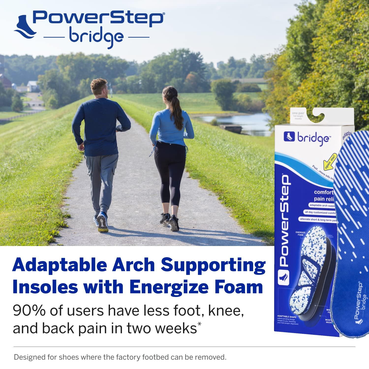 Powerstep Powerstep bridge Shoe Inserts - Adaptable Arch Support Insoles with Energizing Memory Foam - Prevent Foot Pain with High Arch Support - All-in-One Casual or Work Boot Insoles (M 6-7.5, W 7-8.5)