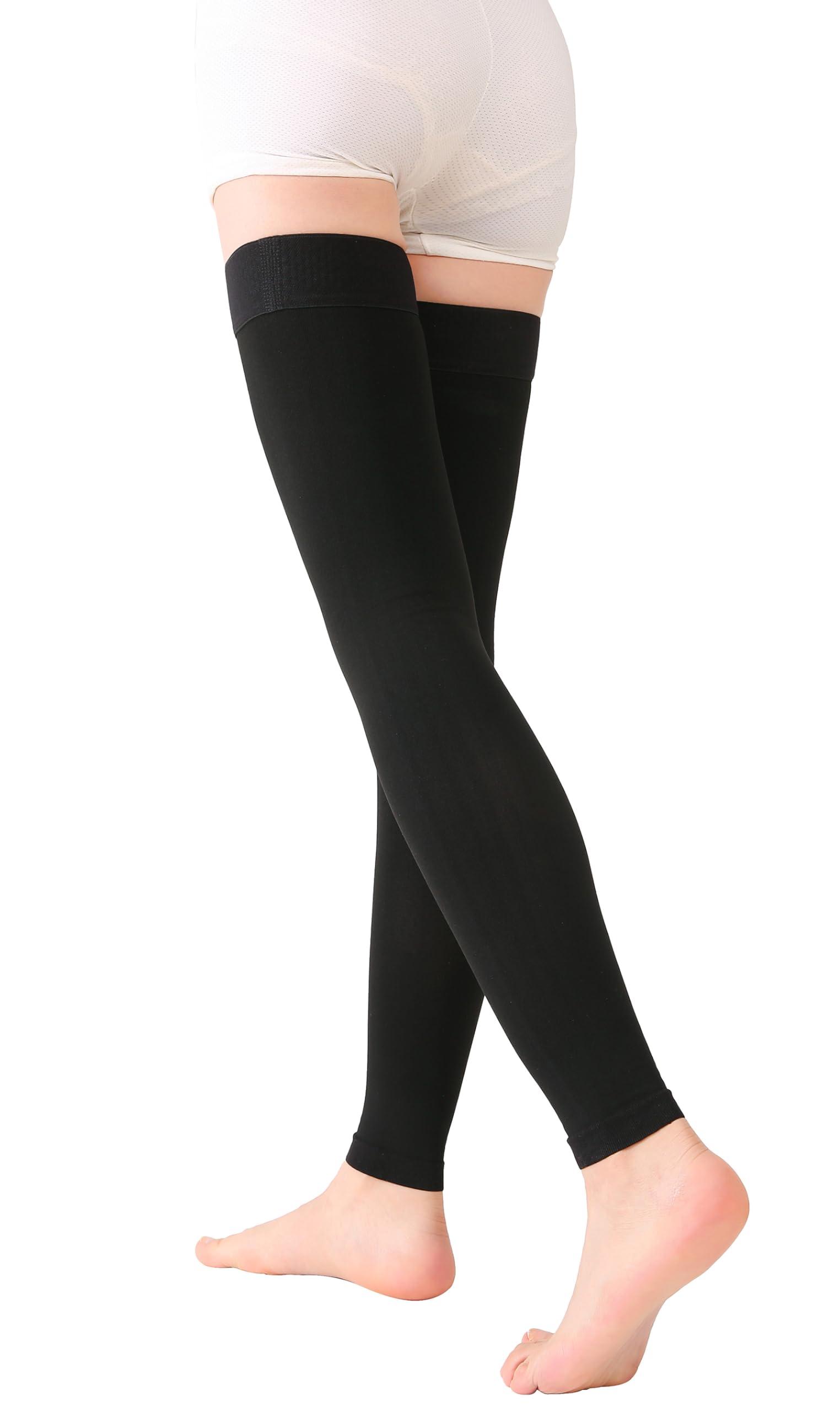 TOFLY Medical Thigh High Compression Socks Footless for Women Men Opaque Support Hose 15 20mmHg Graduated Compression Stockings with Silicone Band for Varicose Veins Edema DVT 1 Pair Black 4XL