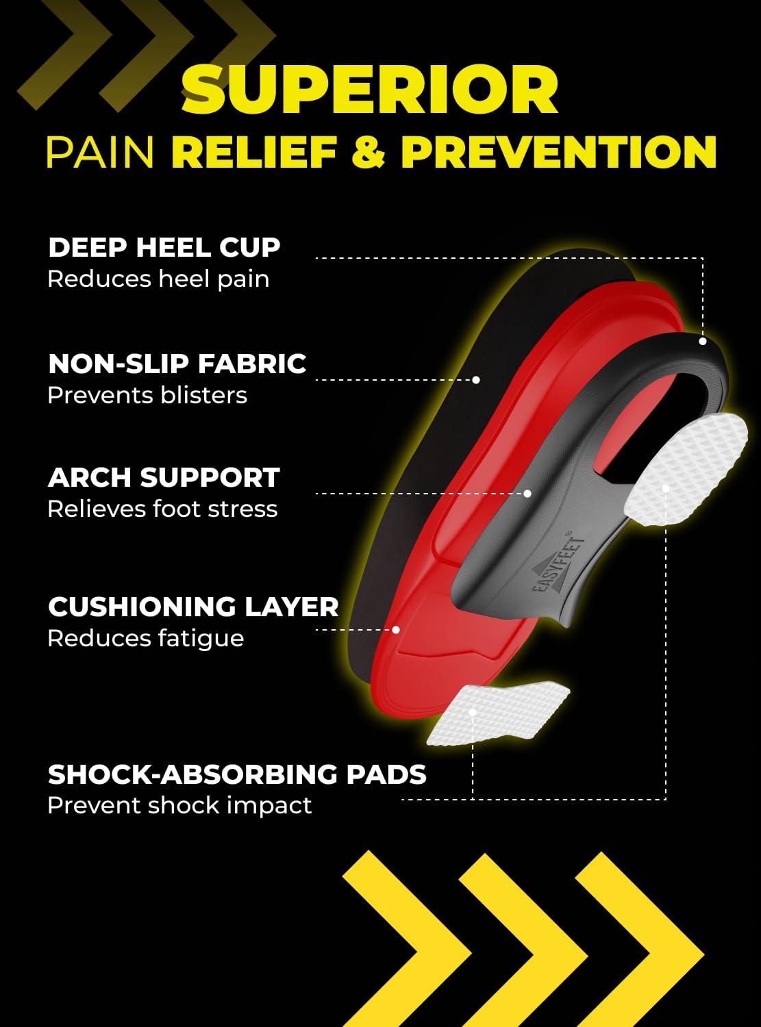 EASYFEET Premium Anti-Fatigue Shoe High Arch Support Insoles Men Women - Plantar Fasciitis Inserts - Orthotic Inserts Shoe Soles Standing All Day - Flat Feet Foot - Work Boot Insoles