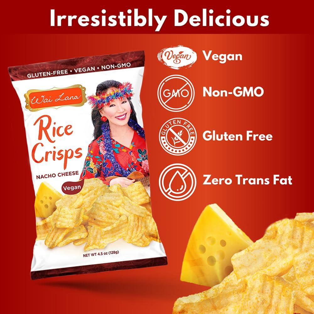 WAI LANA Wai Lana Chips Rice Crisps – Nacho Cheese, Gluten-Free, Vegan, Non-GMO, 4.5 oz (Count of 6)