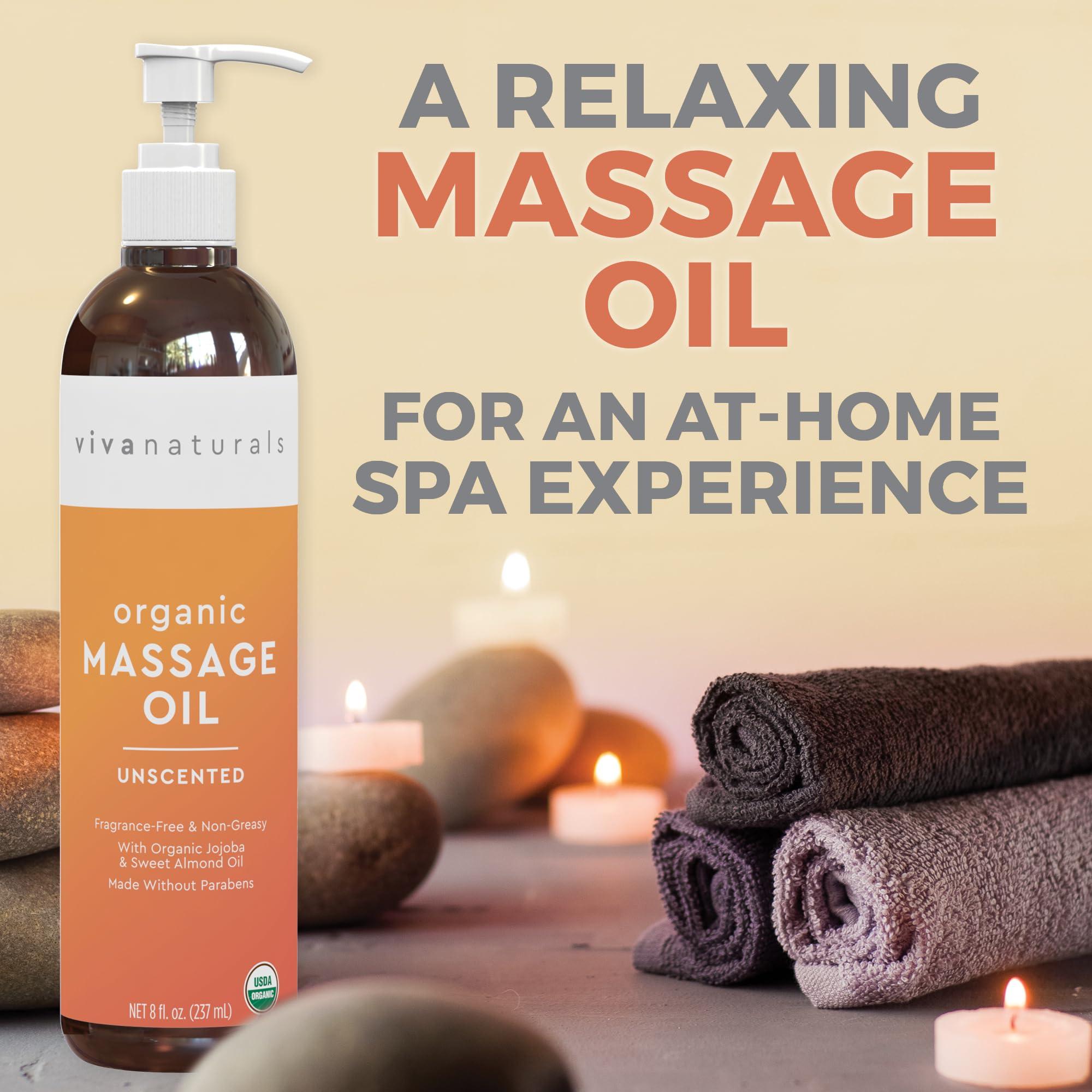 Viva Naturals Viva Naturals Organic Massage Oil (8 fl. oz.) - Unscented Body Massage Oil for Massage Therapy - Perfect for Home & Professional Massages - Non-Greasy and Non-Sticky Formula
