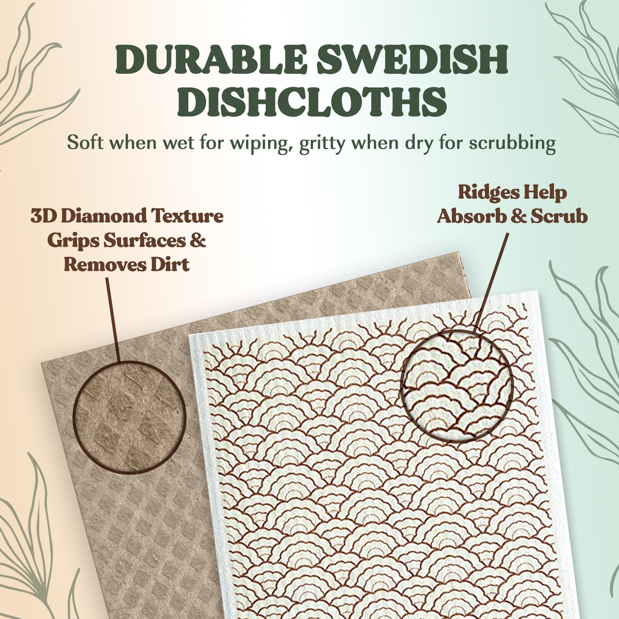 FEBU FEBU Swedish Dishcloths for Kitchen | 5 Pack Botanique Reusable Paper Towels Washable | Swedish Dish Towels | Non-Scratch Cellulose Sponge Cloths | No Odor, Biodegradable Cleaning Cloths