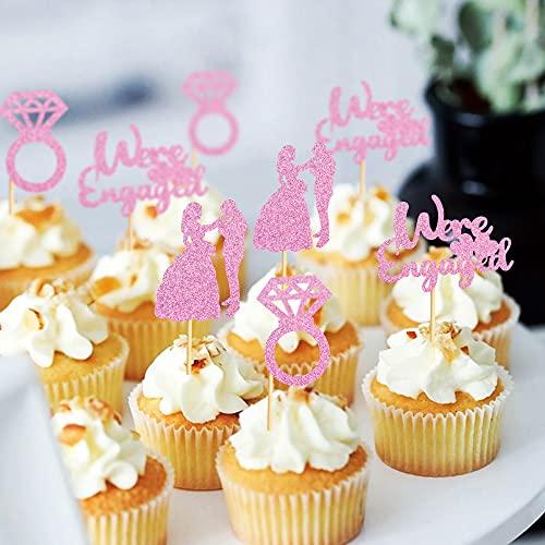 Keaziu Keaziu 36 Pack Pink We're Engaged Cupcake Toppers Ring Men Women Proposal Party Decorations Cupcake Toppers for Wedding Bridal Shower Bachelorette Cake Decoration