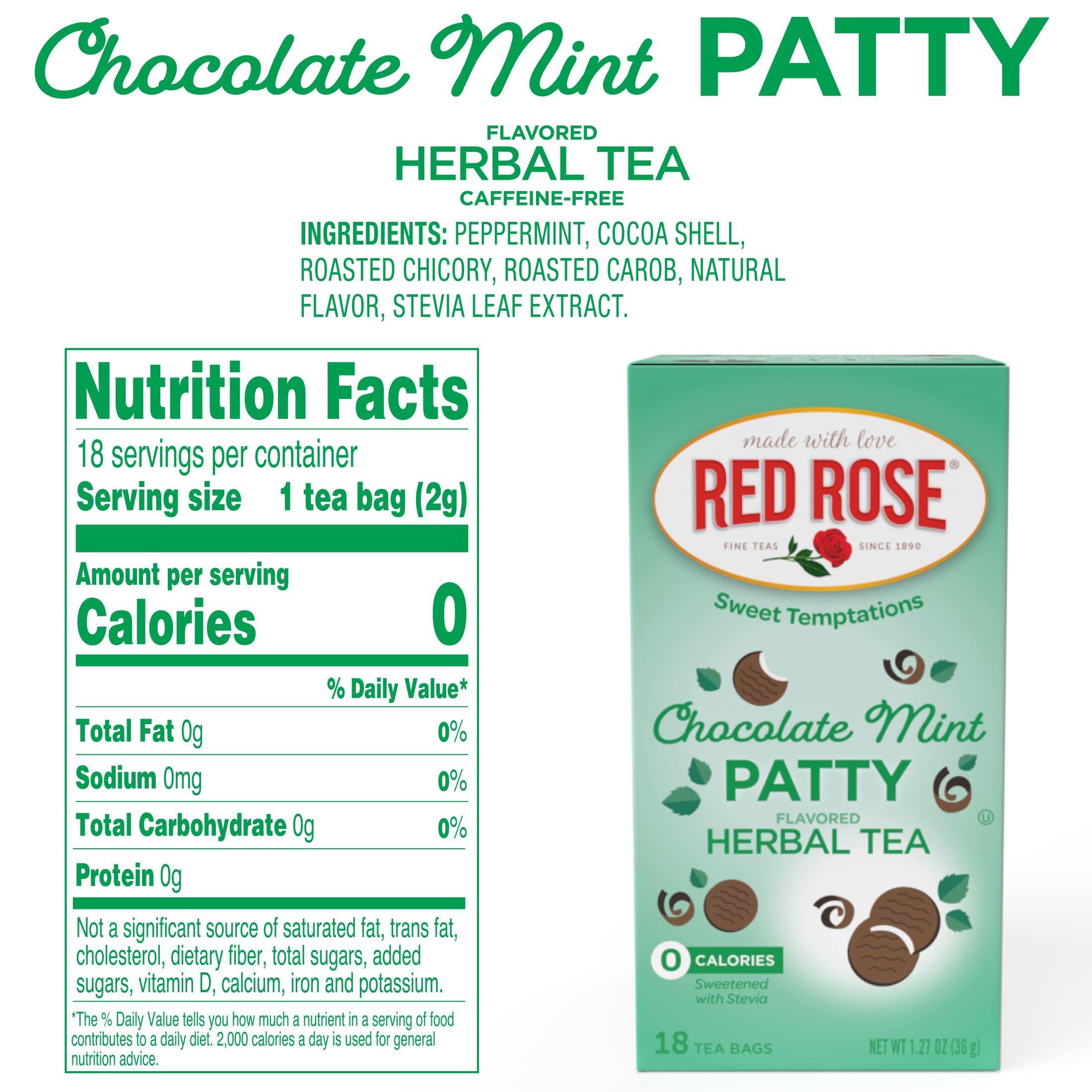 Red Rose Red Rose Sweet Temptations Dessert Tea Chocolate Mint Patty, Zero Carbs, Zero Sugar Bursting with Flavor Delicious Beverage Herbal Tea, 18 Count Fruit Naturally Flavored Herbal Tea