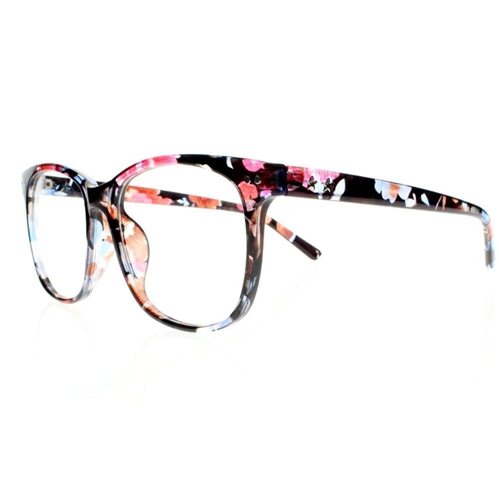 Newsight Oversized Eyeglasses Square Large Lenses Stars Pattern Reading Glasses Readers (Flower, 3.0)