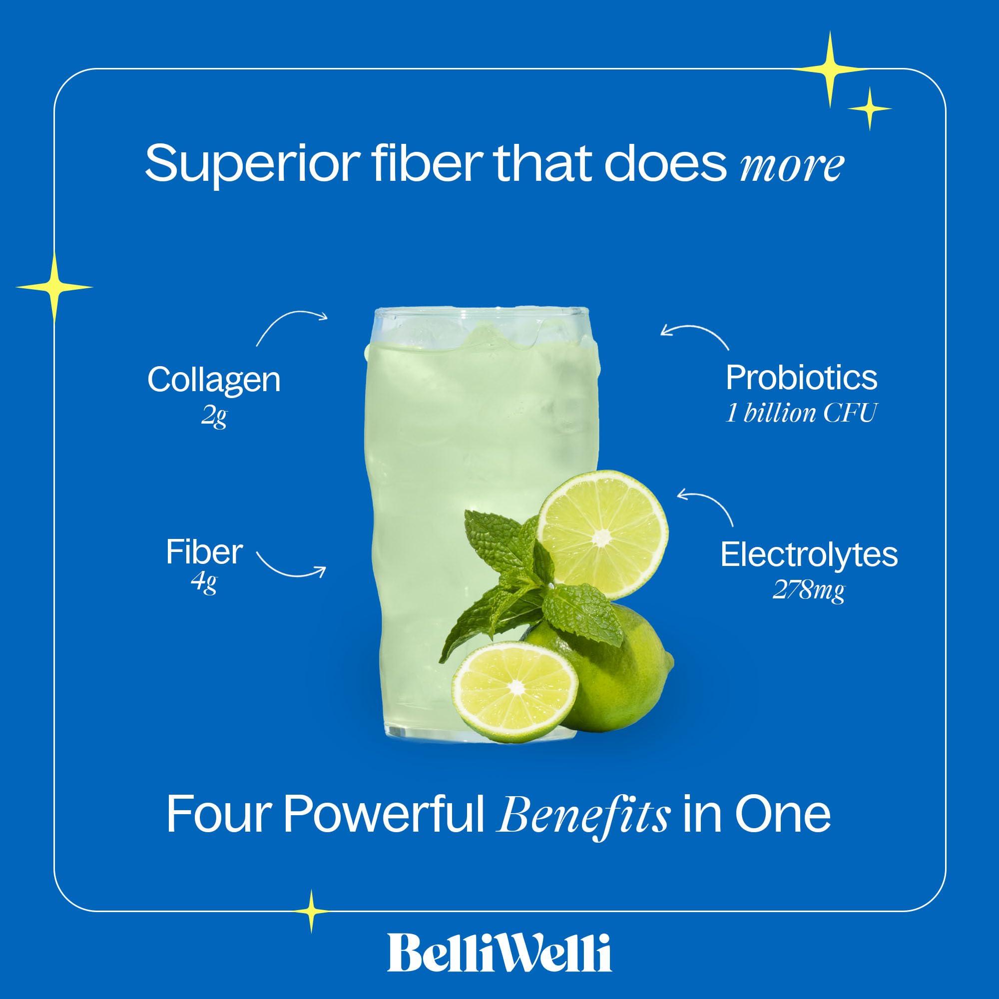 Belli Welli Belli Welli Daily Fiber Supplement with Added Collagen, Probiotics and Electrolytes | Supports Digestive Health and Regularity | Cucumber Lime Cooler | 16 Servings