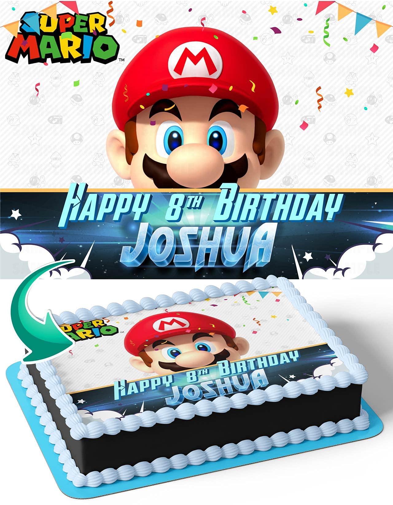 Cakecery Cakecery Super Mario Bros MB Edible Cake Image Topper Personalized Birthday Cake Banner 1/4 Sheet